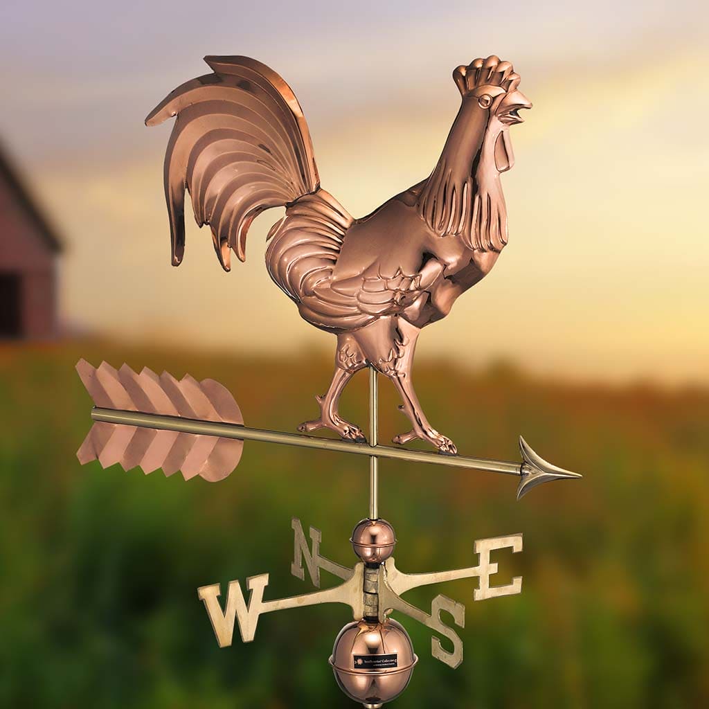 Smithsonian Rooster Weathervane - Pure Copper Handcrafted Outdoor Decor for Garden, Farmhouse, or Barn - Weather Resistant & Durable Design