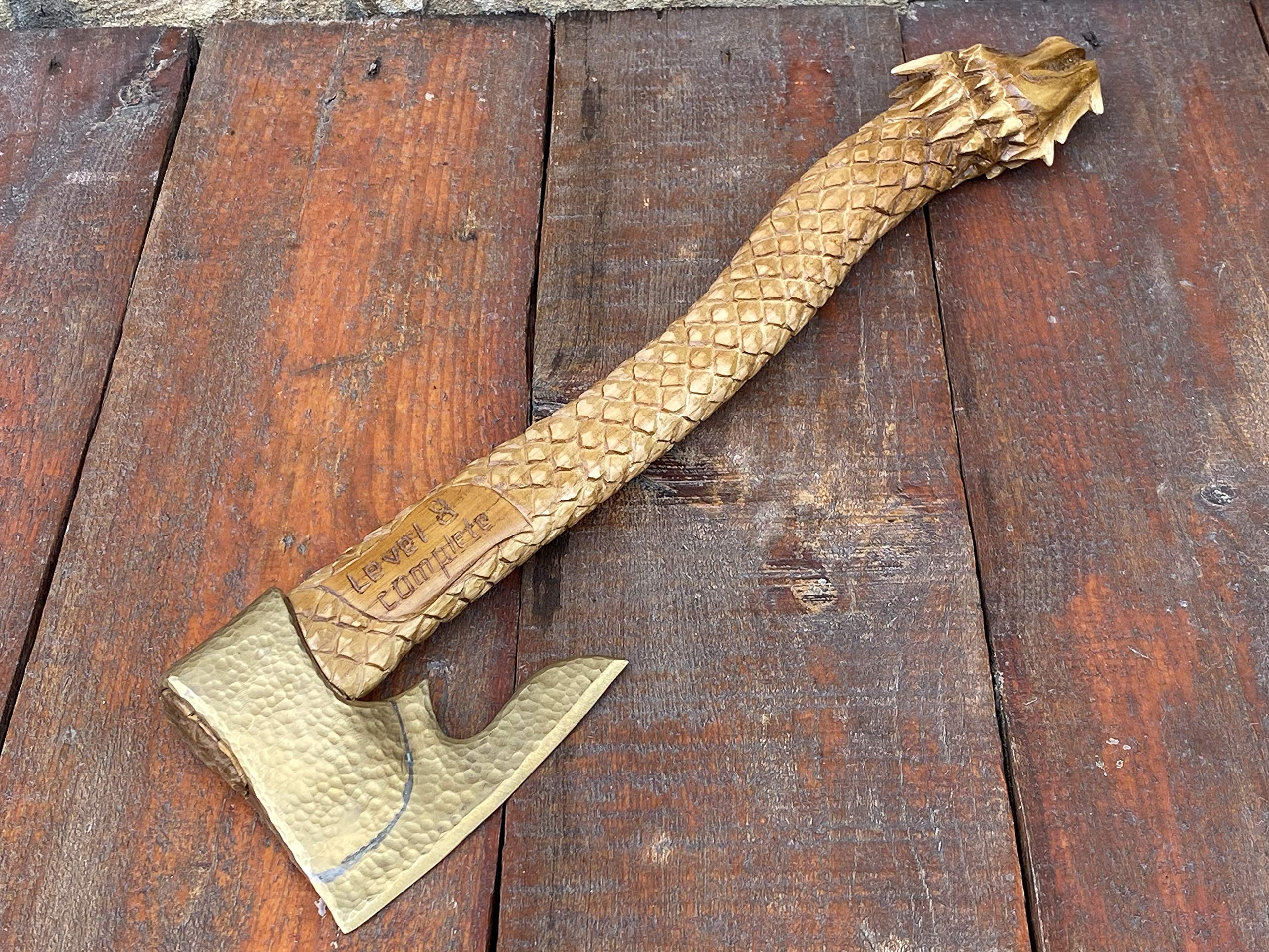 Handcrafted Bronze Axe - Unique 8th & 19th Anniversary Gift for Men - Dragon Engraved Collectible - Perfect for Medieval Enthusiasts & Home Decor