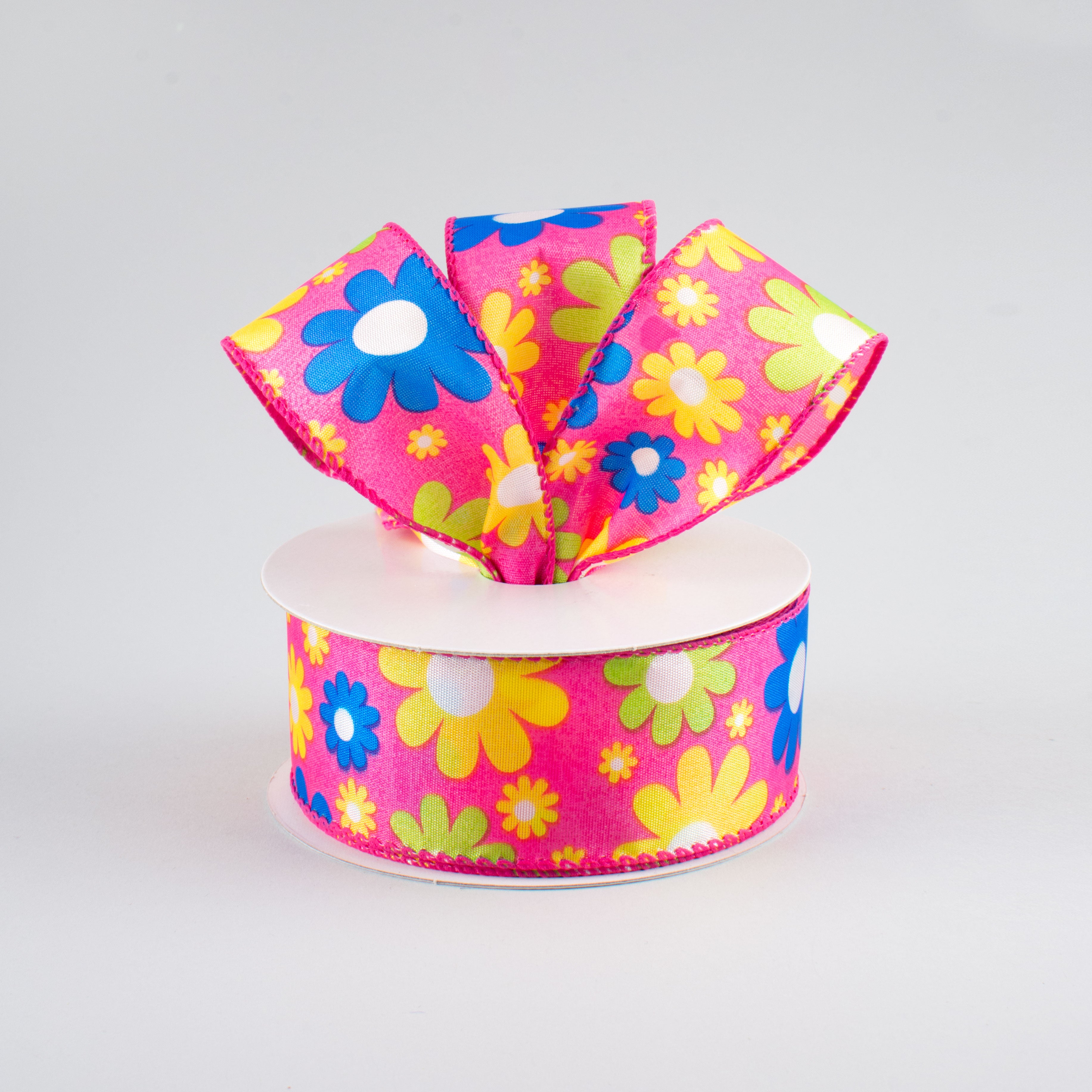1.5 Inch Bright Fuchsia Floral Ribbon - 10 Yards Bulk Roll for Gift Wrapping, DIY Crafts, Scrapbooking, and Party Decorations