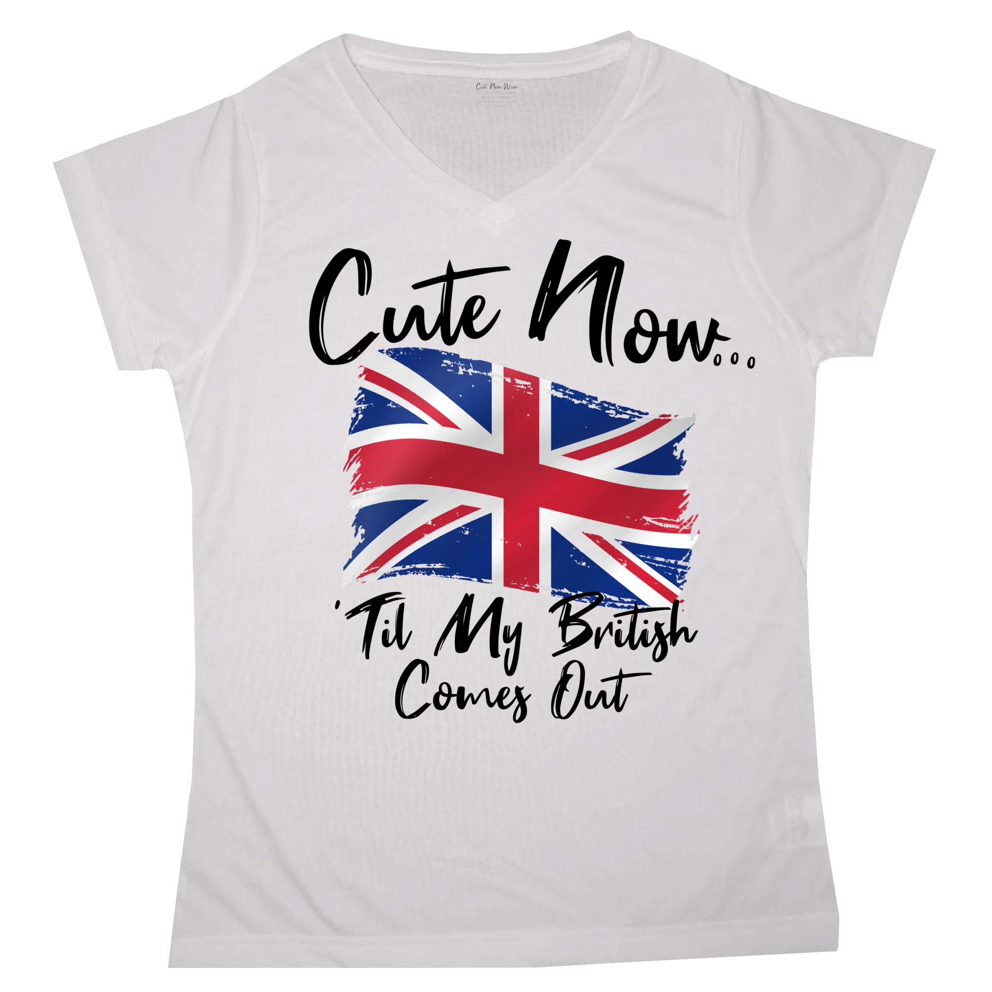United Kingdom Flag V-Neck T-Shirt for Women - British Pride White Short Sleeve Tee S-XXL - Perfect for UK Themed Parties, Travel & Patriotic Events
