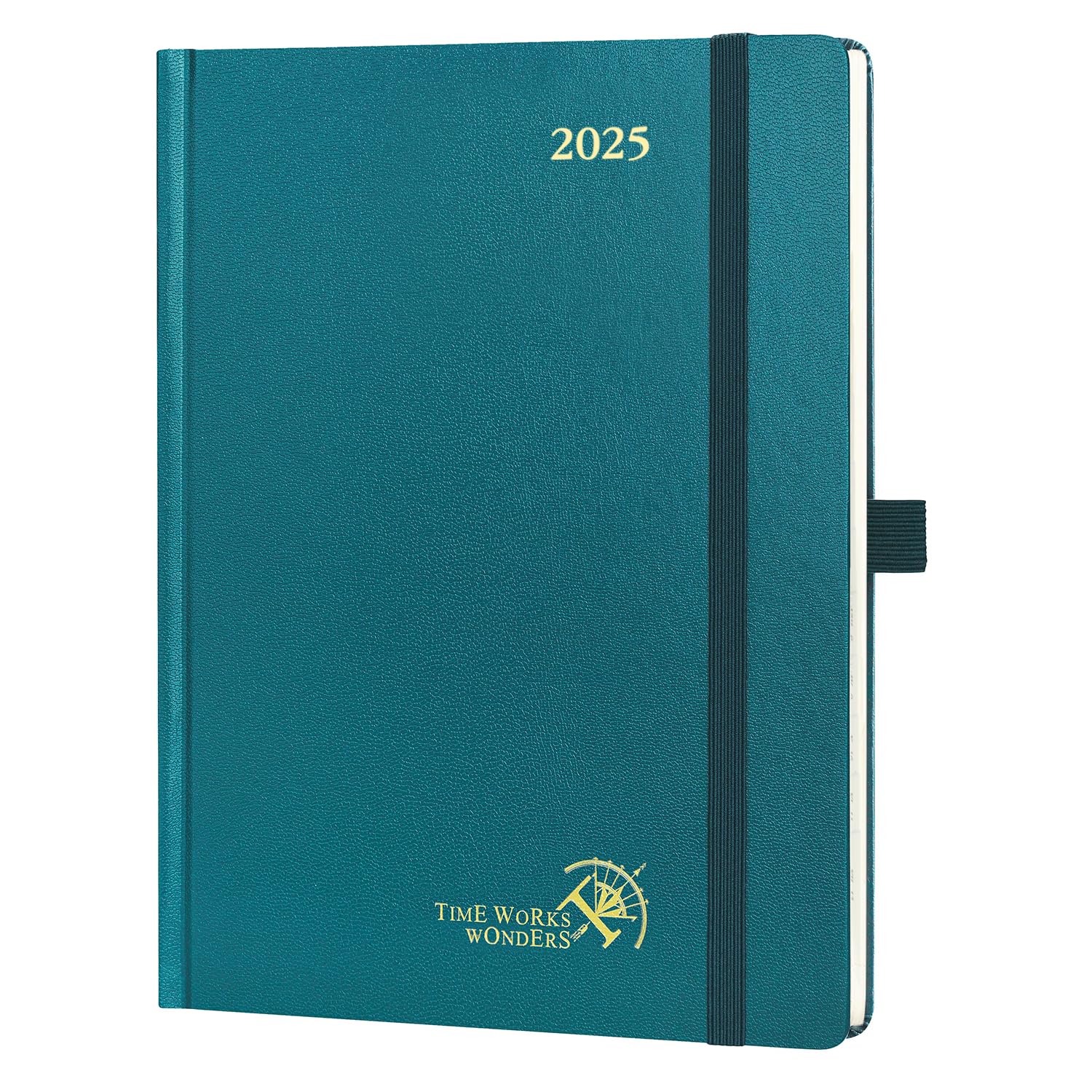 POPRUN 2025 Planner - Medium Size 8.5''x6.5'' Hardcover Daily Weekly Monthly Calendar with Hourly Time Slots, Monthly Tabs, 100 GSM Thick Paper - Pacific Green for Work, School & Personal Organization