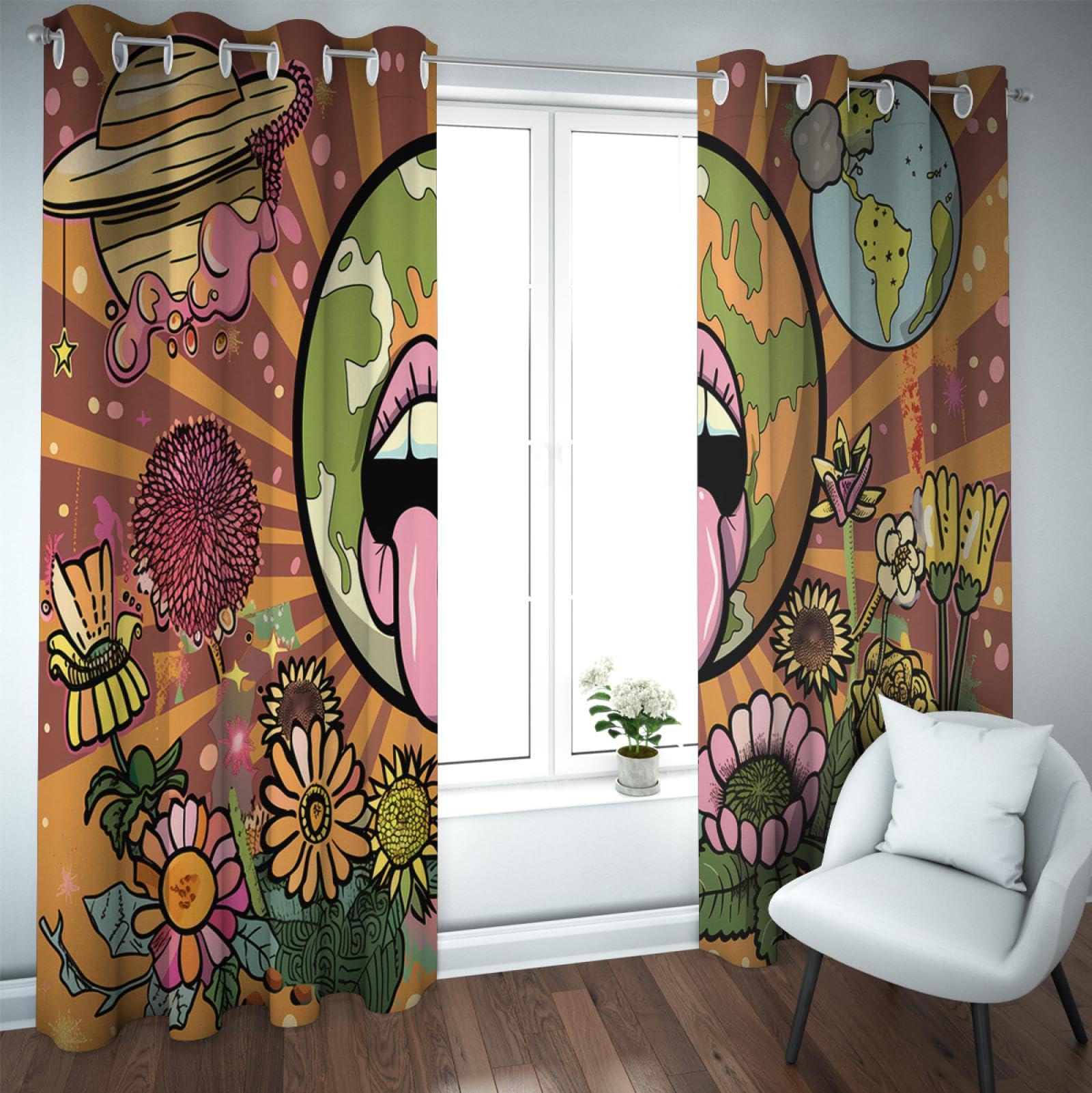 Cartoon Space Planet Blackout Curtains - 2 Panels 55