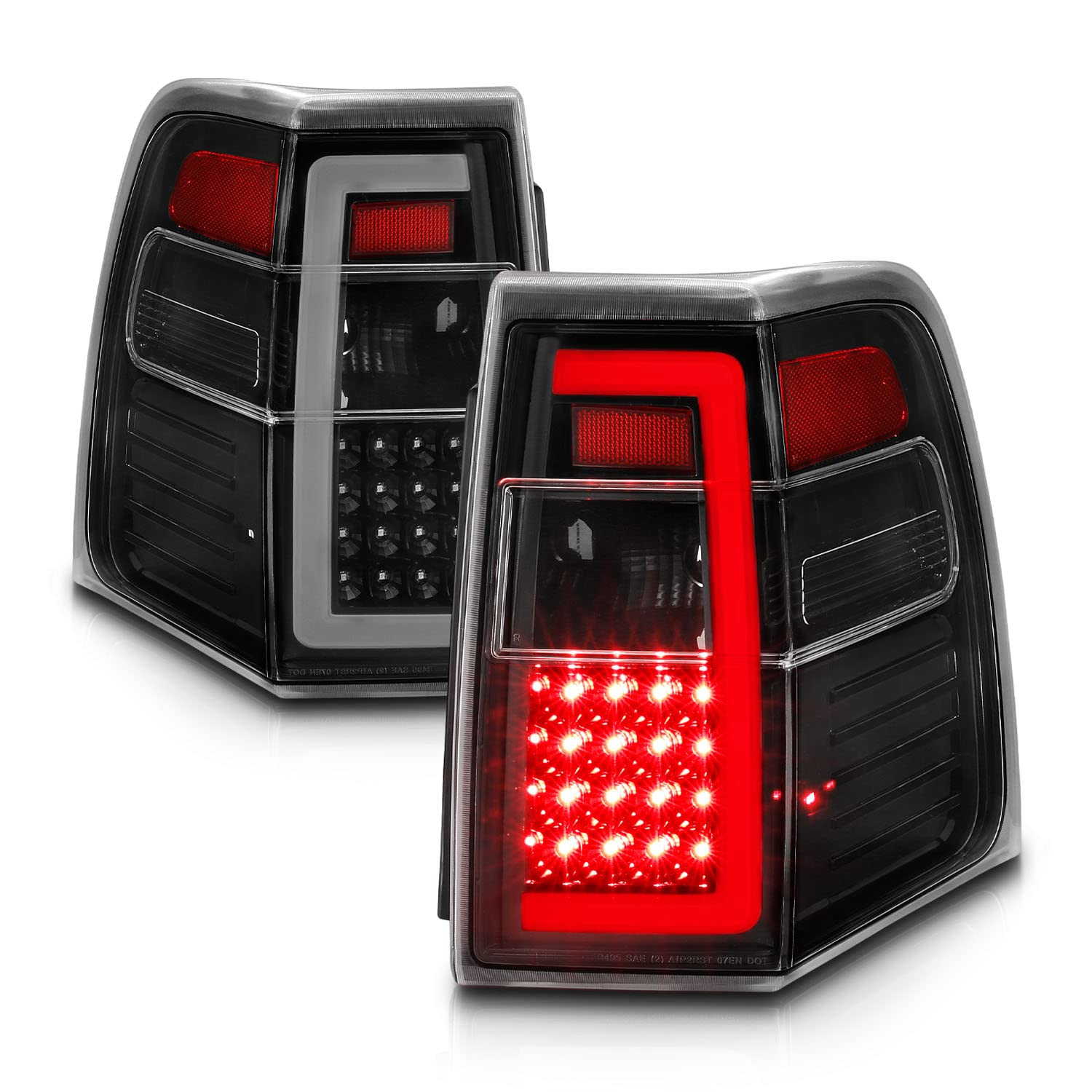 2007-2017 Ford Expedition LED Tail Lights - AmeriLite C-Type Tube Sequential Black Replacement Set (Pair) for Passenger & Driver Side - Enhanced Night Visibility & Style Upgrade