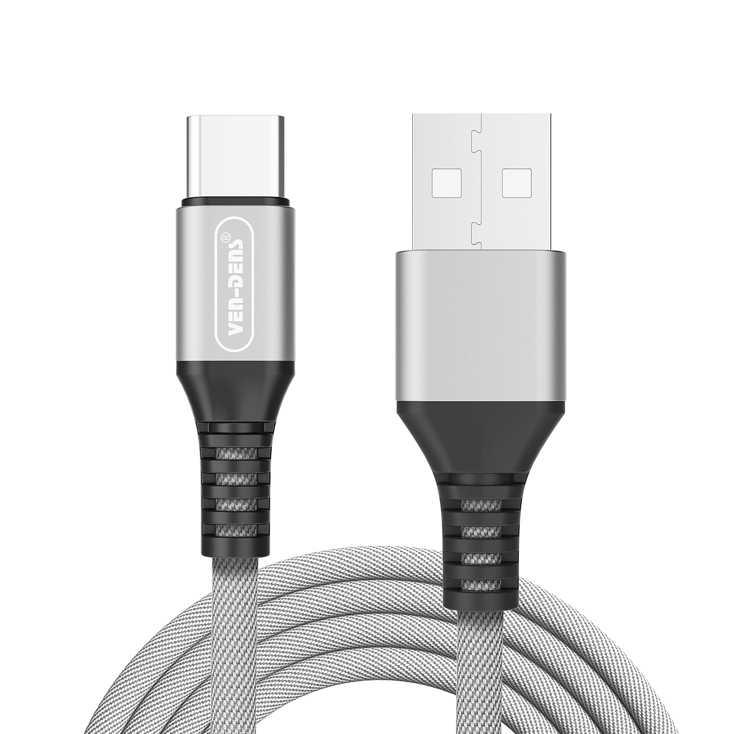Premium 3A Fast Charging USB C Cable for Samsung Galaxy S25/S25 Plus/S25 Ultra/S24 FE/Z Flip 6/Z Fold 6/Z Flip 5/Z Fold 5/S23 Series - Durable Nylon Braided 1.5M Cord (Silver) - Perfect for Home, Office & Travel Charging