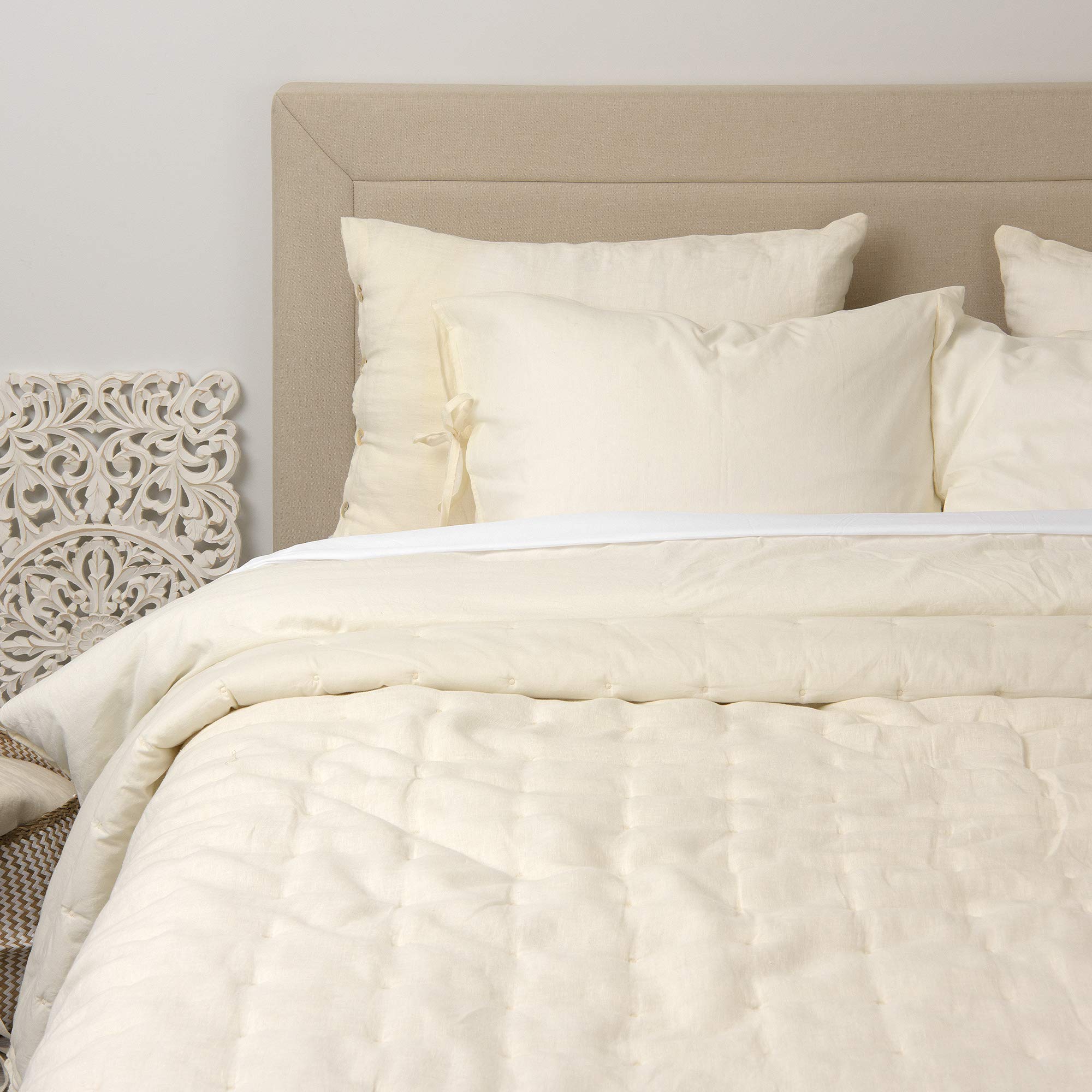 Premium Linen & Cotton Tufted Quilt Set - Queen Size White Bedding (88