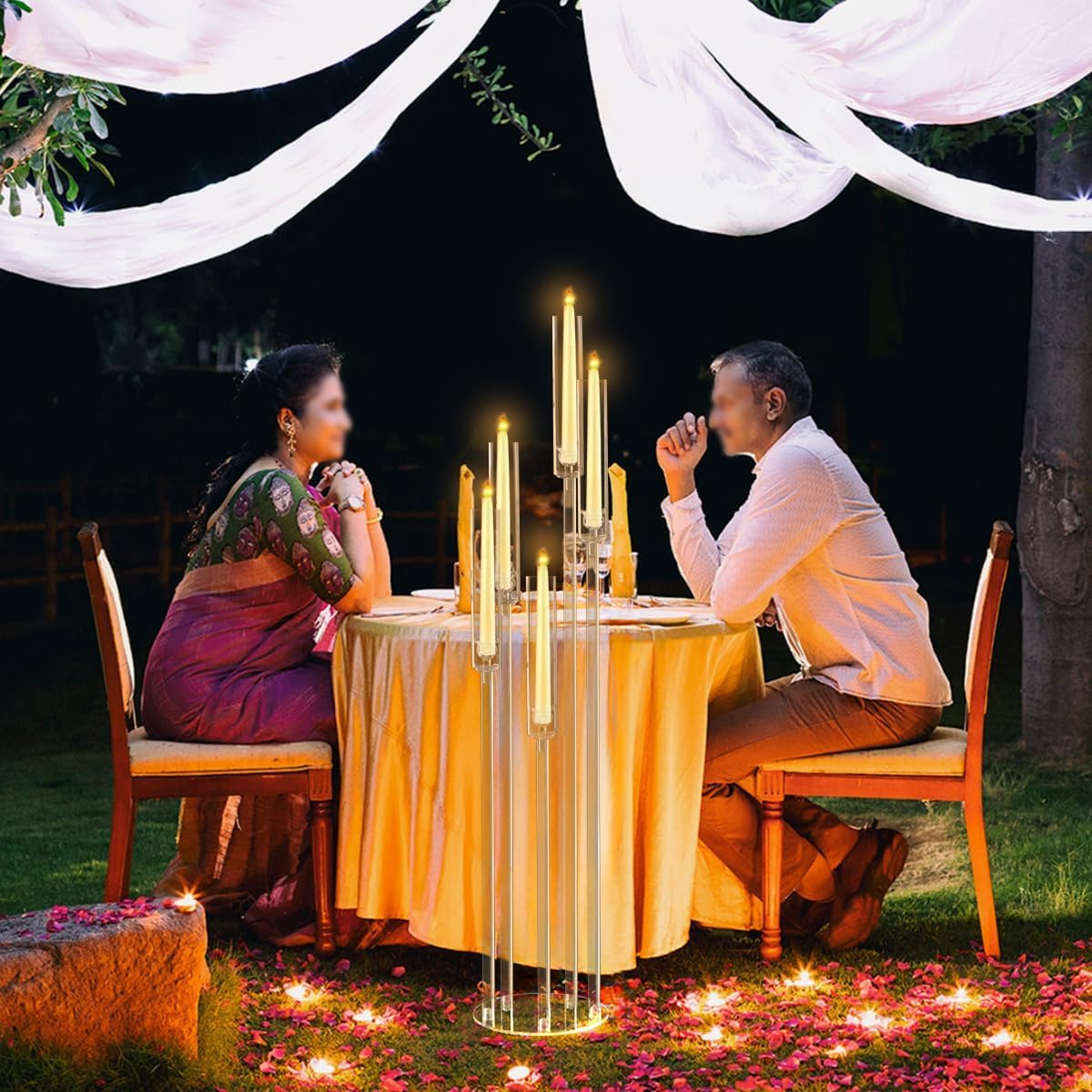 4Pcs Clear Acrylic 5-Arm Candelabra - 45.7 Inch Tall Floor Candle Holders for Wedding, Birthday Party & Home Decoration - Fits 0.8