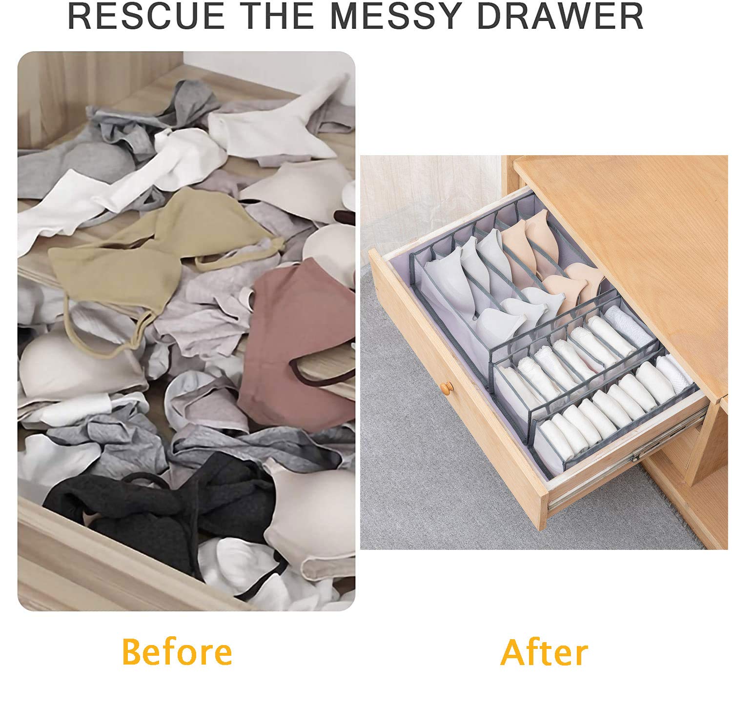 3-Pack Foldable Underwear Organizer Storage Box - Thickened Gray Bra & Sock Drawer Dividers for Closet, Dresser, Travel & Home Organization