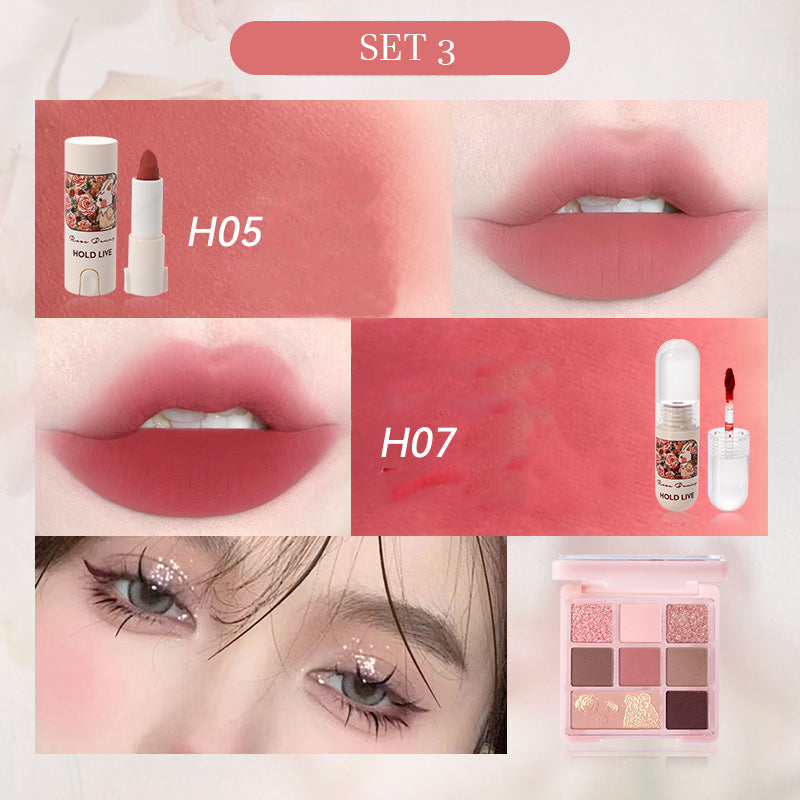 HOLD LIVE Bunny Garden Lip Gloss & Eyeshadow Set - Cute Floral Makeup Kit for Spring, Party & Everyday Wear