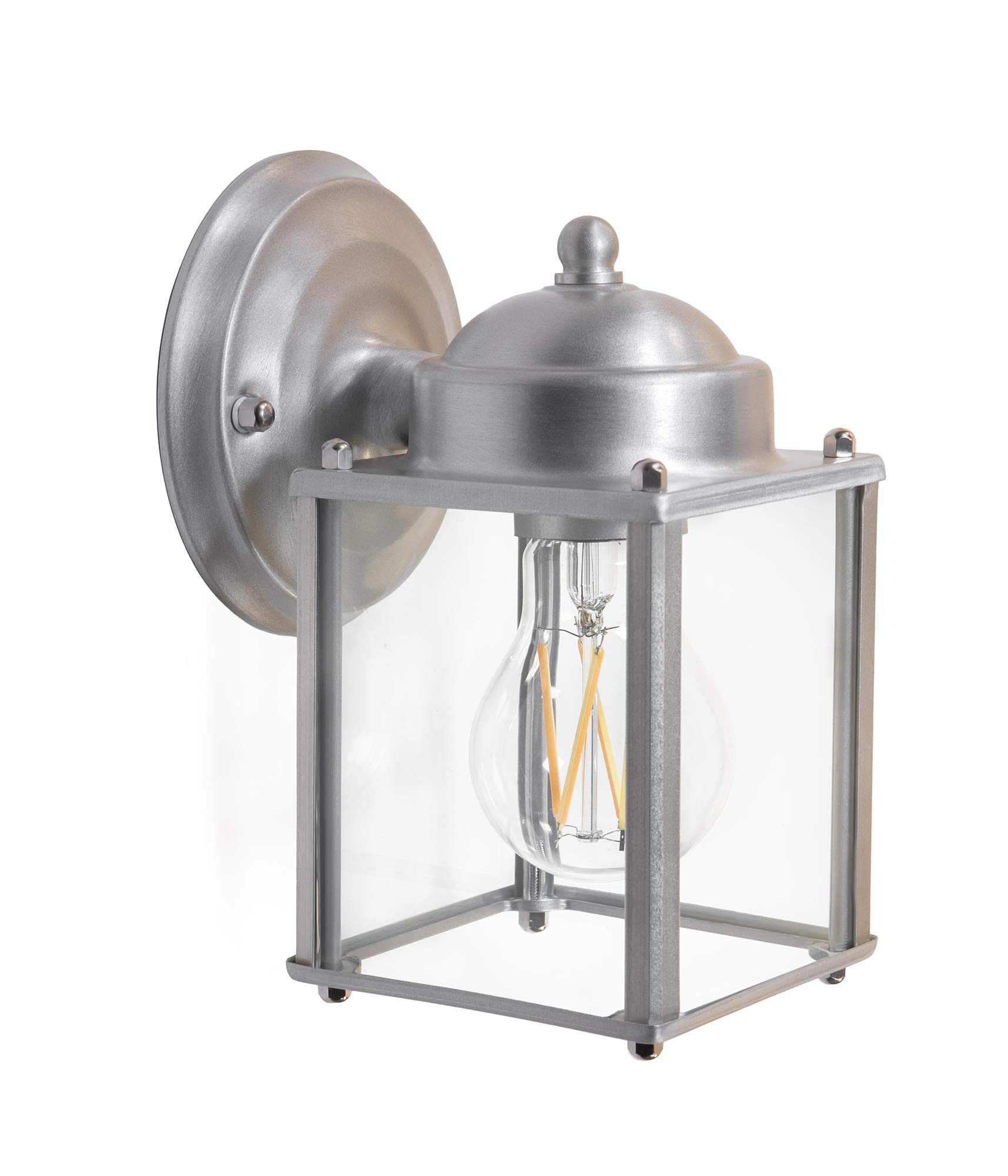 CORAMDEO Outdoor Square Coach Light - Waterproof Porch Lighting for Patio, Deck, Barn - E26 Medium Base Socket with Durable Nickel Finish & Clear Glass - Perfect for Entryway, Garden, and Exterior Wall Lighting