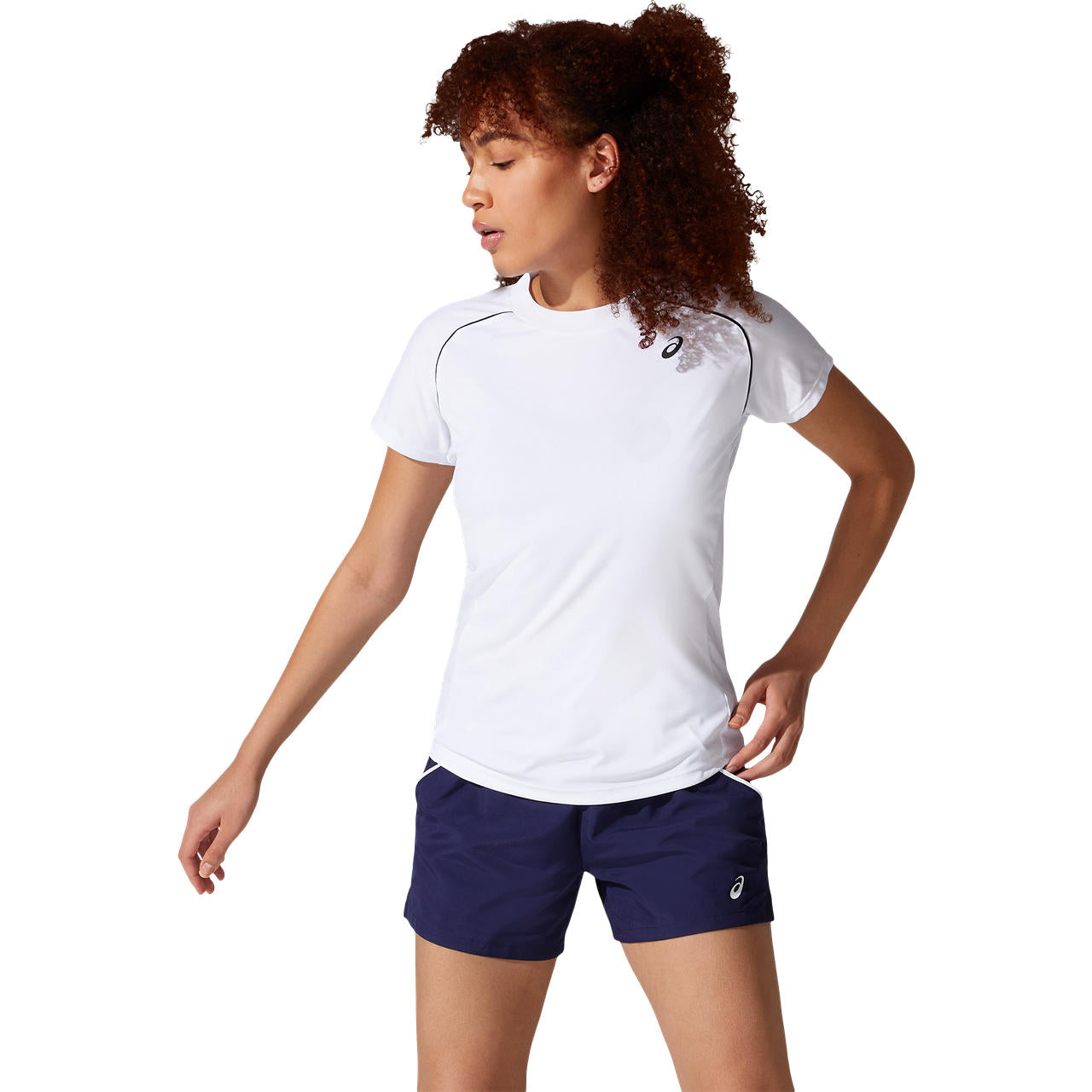 ASICS Women's Court Piping Short Sleeve Tennis Top - White | Breathable Performance Shirt for Women's Tennis, Pickleball & Active Workouts