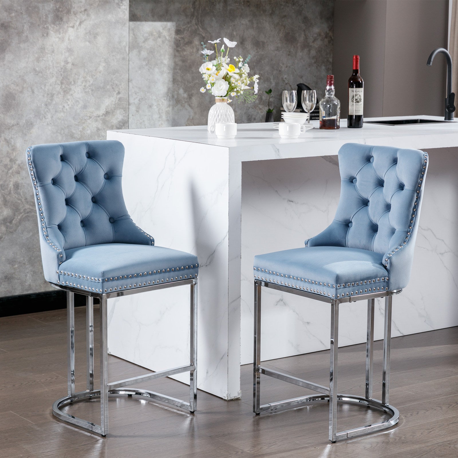 Modern Velvet Bar Stools Set of 2 - 26