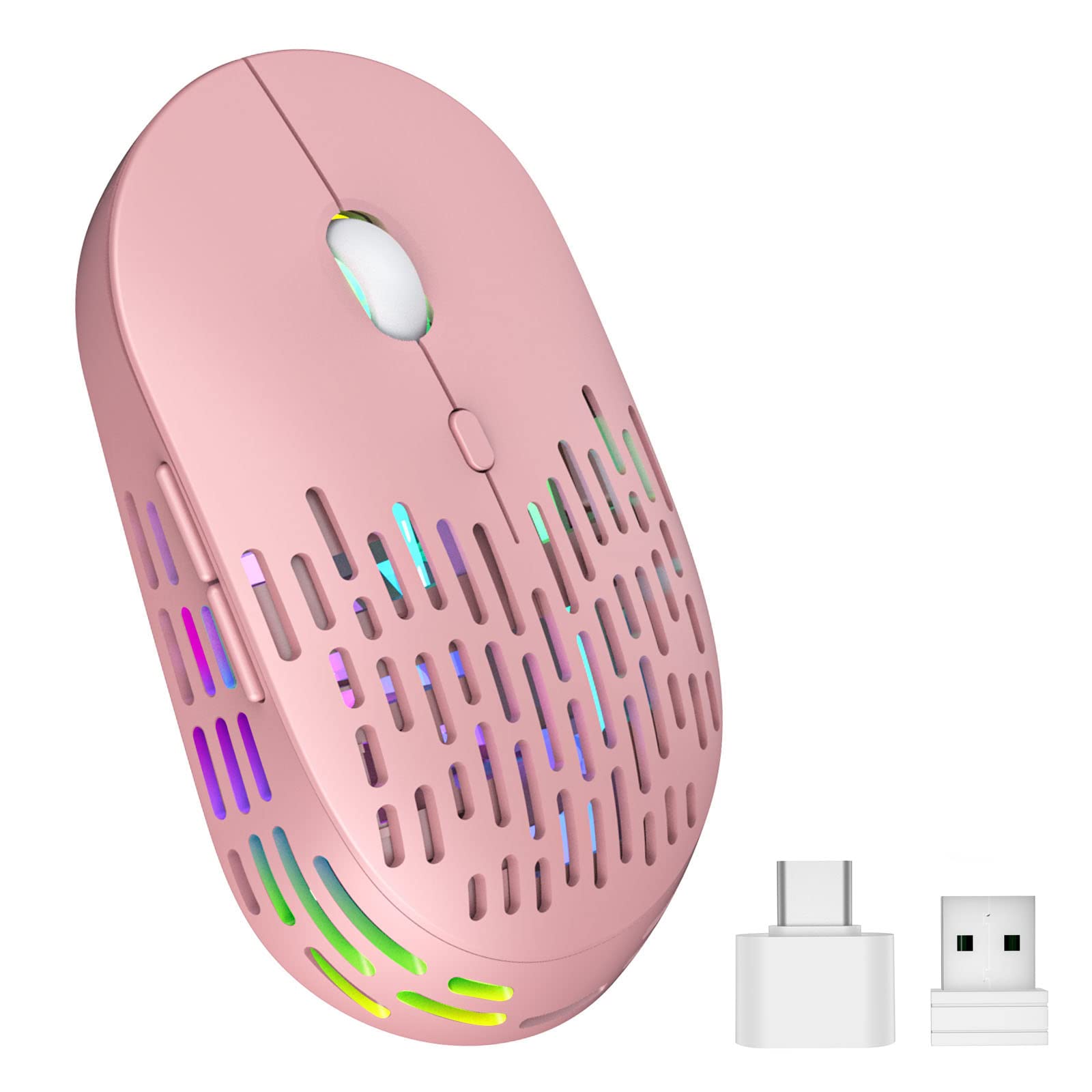 Slim Bluetooth 5.1 & 2.4G Wireless Rechargeable Mouse - Silent Click, 3 Adjustable DPI, Hollow Design for MacBook, iPad, Laptop (Mac OS 10.10/iPad OS 13+) - Perfect for Office, Home & Travel Use