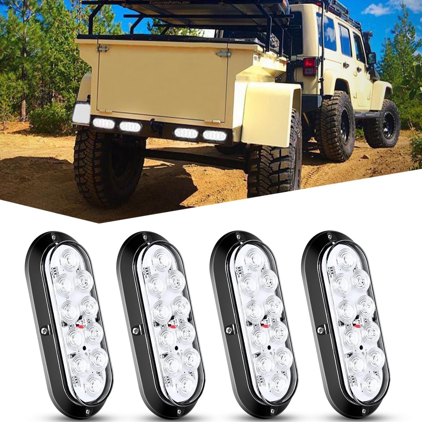 6 Inch Oval White LED Trailer Tail Lights (4PCS) - Waterproof & Durable for Trucks, Trailers, RVs & Boats - Easy Installation & Bright Visibility for Safe Night Driving