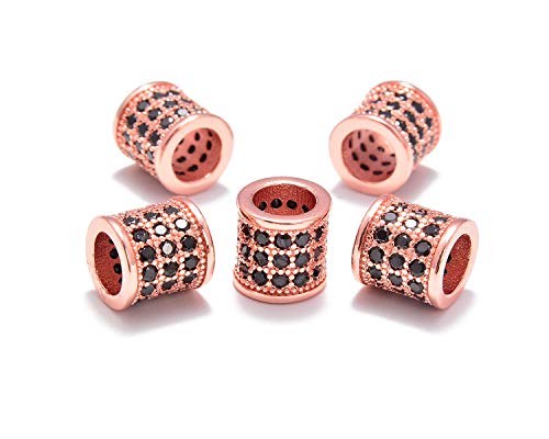 5 Pcs Black on Rose Gold Tube Beads (8x8mm)