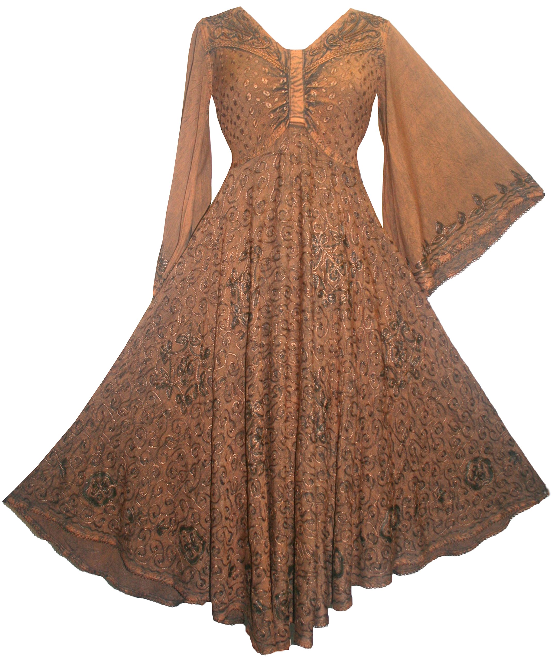 Agan Traders 206 DR Bohemian Medieval Bell Sleeve Embroidered Flare Hem Formal Dress Gown for Women - Elegant Renaissance Costume for Weddings, Parties & Historical Reenactments