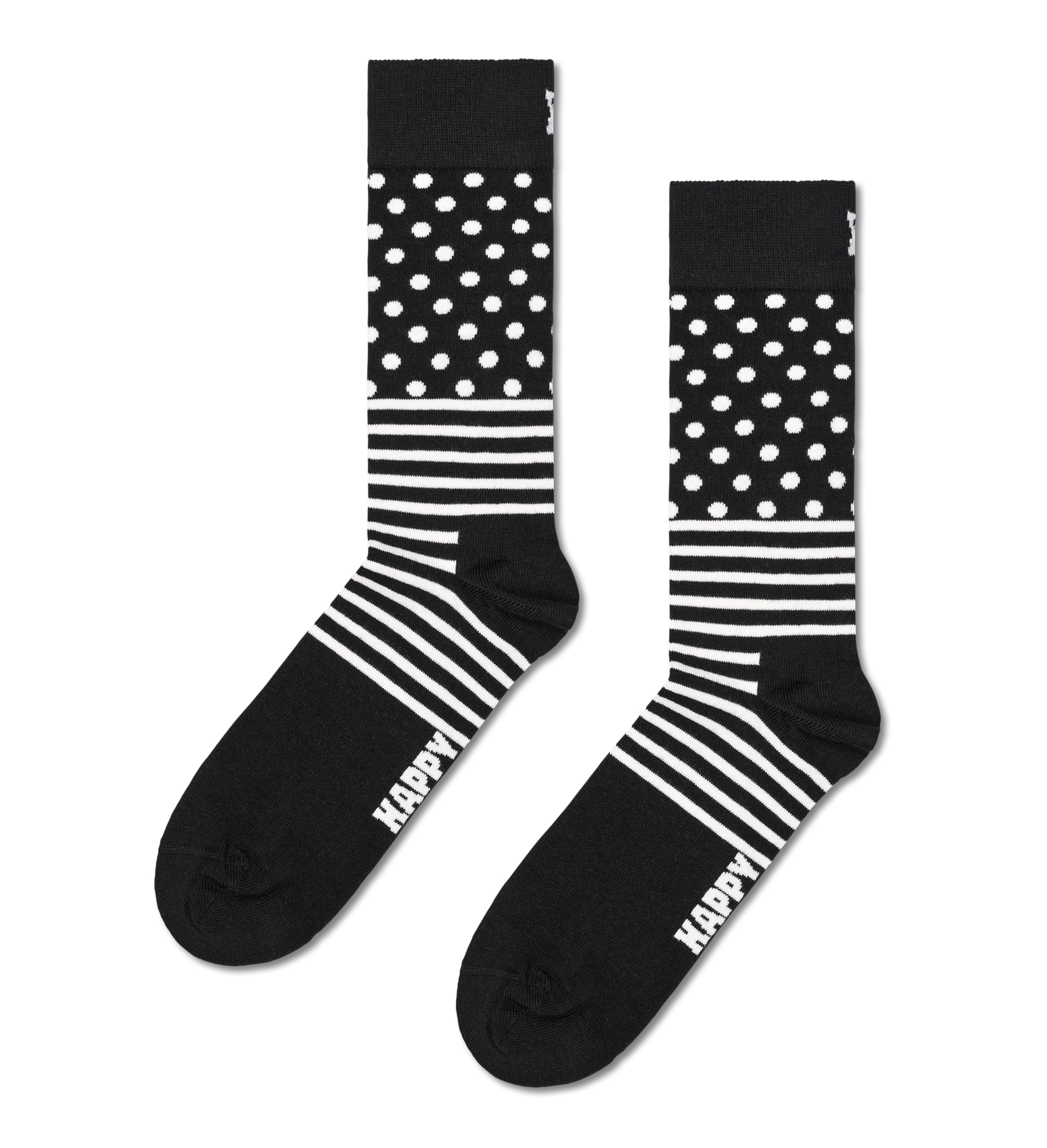 Happy Socks Black & White Striped Crew Socks for Men & Women - Soft Cotton Low Cut Ankle Socks with Gift Box - Eco-Friendly Sustainable Casual & Dress Socks for Everyday Wear, Office, Gifts & Special Occasions