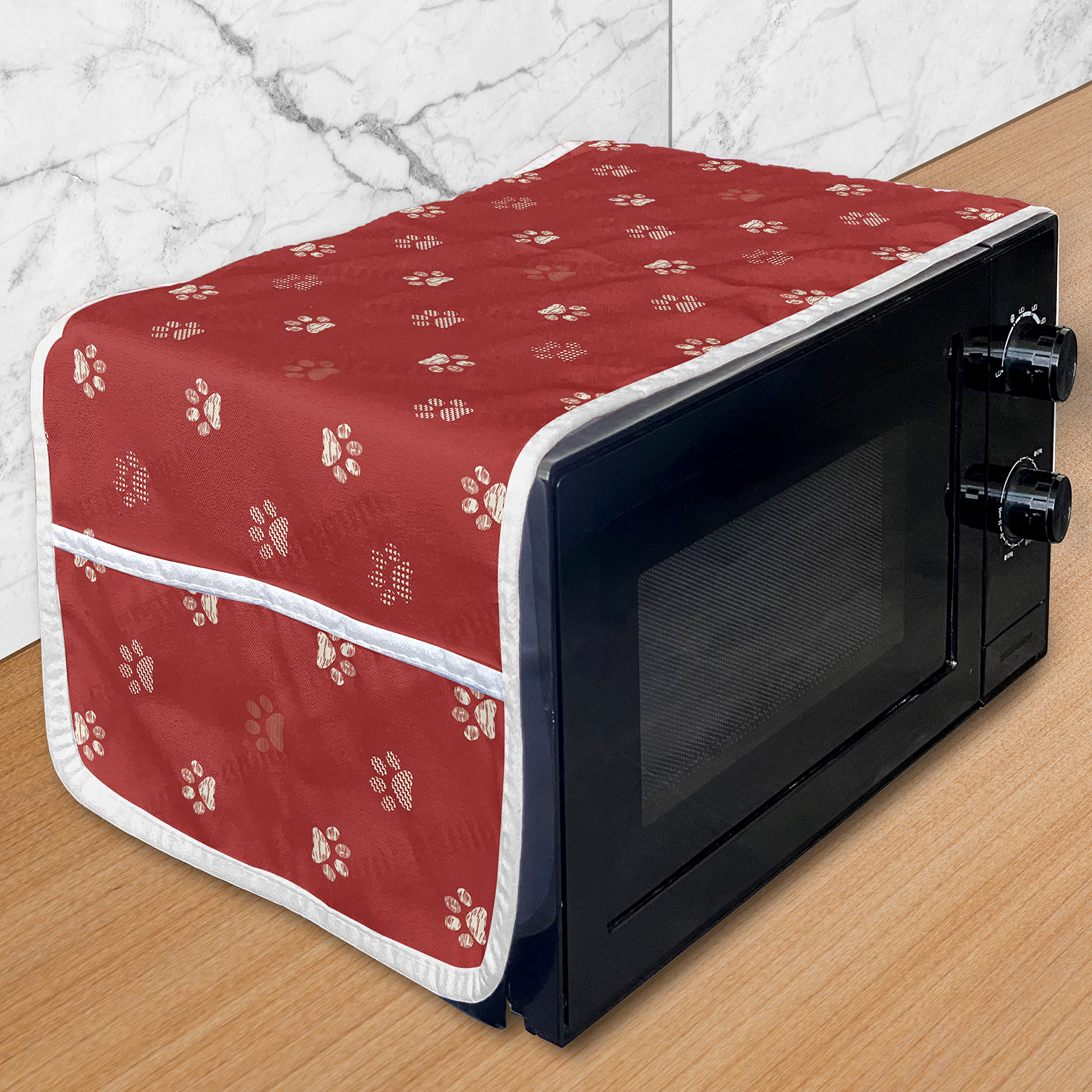 Ambesonne Dog Paw Print Microwave Cover - Waterproof Kitchen Organizer with Pockets, 36