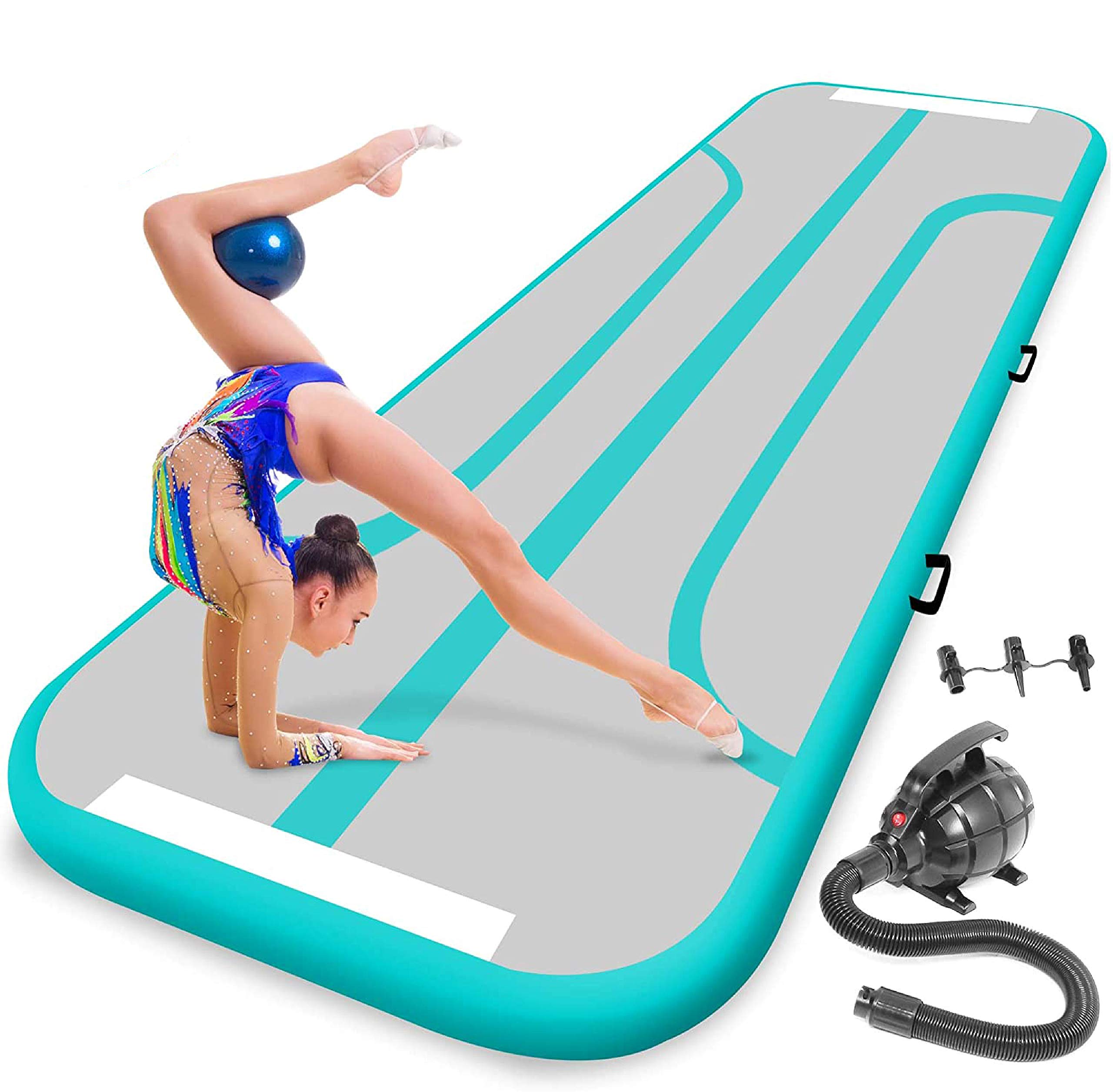 SereneLife 13FT Inflatable Gymnastics Air Tumbling Mat - 4 Inch Thick Floating Water Mat for Cheerleading, Yoga & Training | Portable with Electric Pump | Indoor/Outdoor Use for Home, Beach & Pool Activities