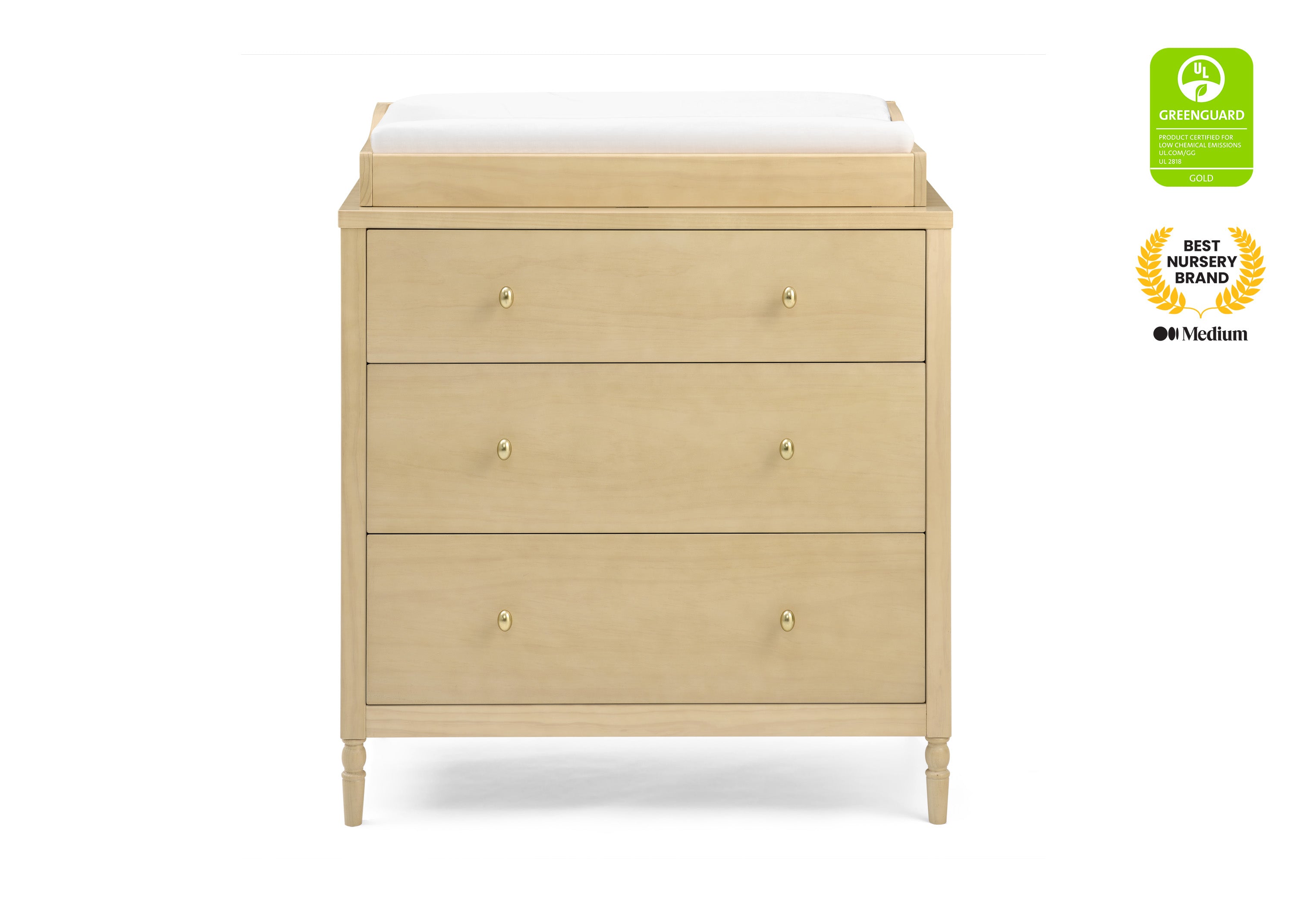 Serena 3-Drawer Baby Dresser with Changing Table Top | Sturdy Nursery Storage with Interlocking Drawers | Perfect for Newborn Essentials Organization & Diaper Changes
