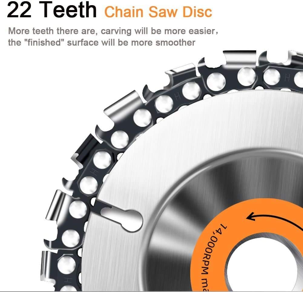 **NANDAN 4-Inch Angle Grinder Chainsaw Disc, 22-Teeth Steel Chainsaw Blade for Wood Carving, Compatible with 4