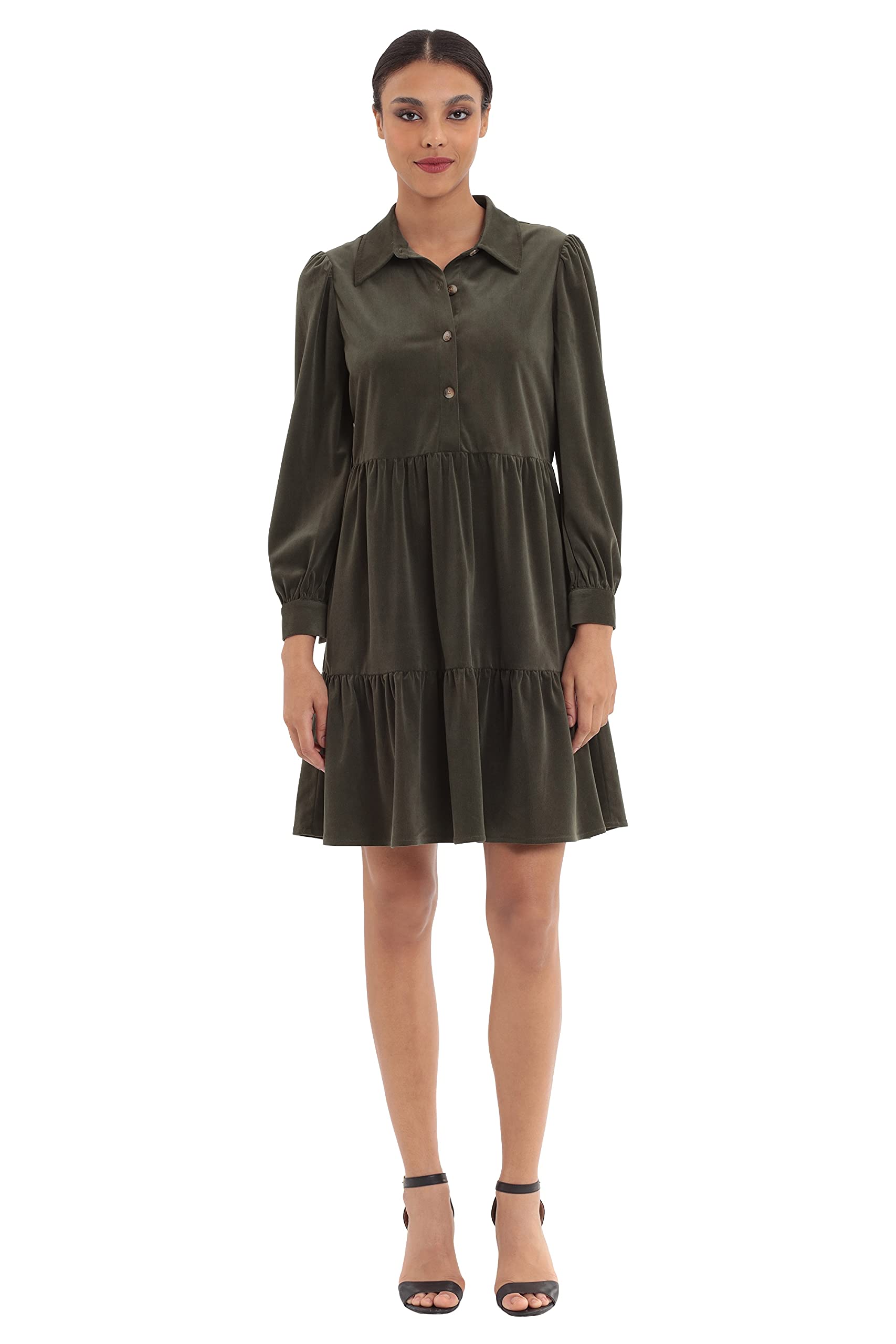 Donna Morgan Women's Tiered Shirt Dress - Casual Flowy Midi Dress with Button Front for Spring & Summer | Perfect for Office, Brunch & Outdoor Events