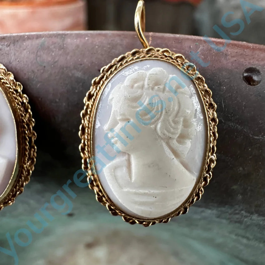 14K Gold & Shell Cameo Earrings - Vintage Style Dangle Earrings for Women, Perfect for Weddings, Parties & Special Occasions