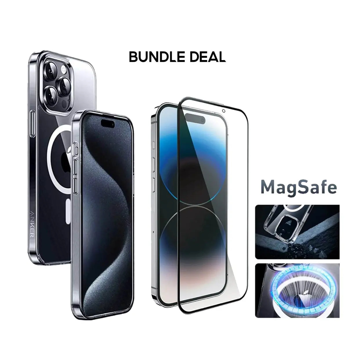 Anker iPhone 15 Pro Case with MagSafe - Clear Magnetic Phone Cover + Tempered Glass Screen Protector Bundle | Shockproof Protection for Everyday Use, Work & Travel
