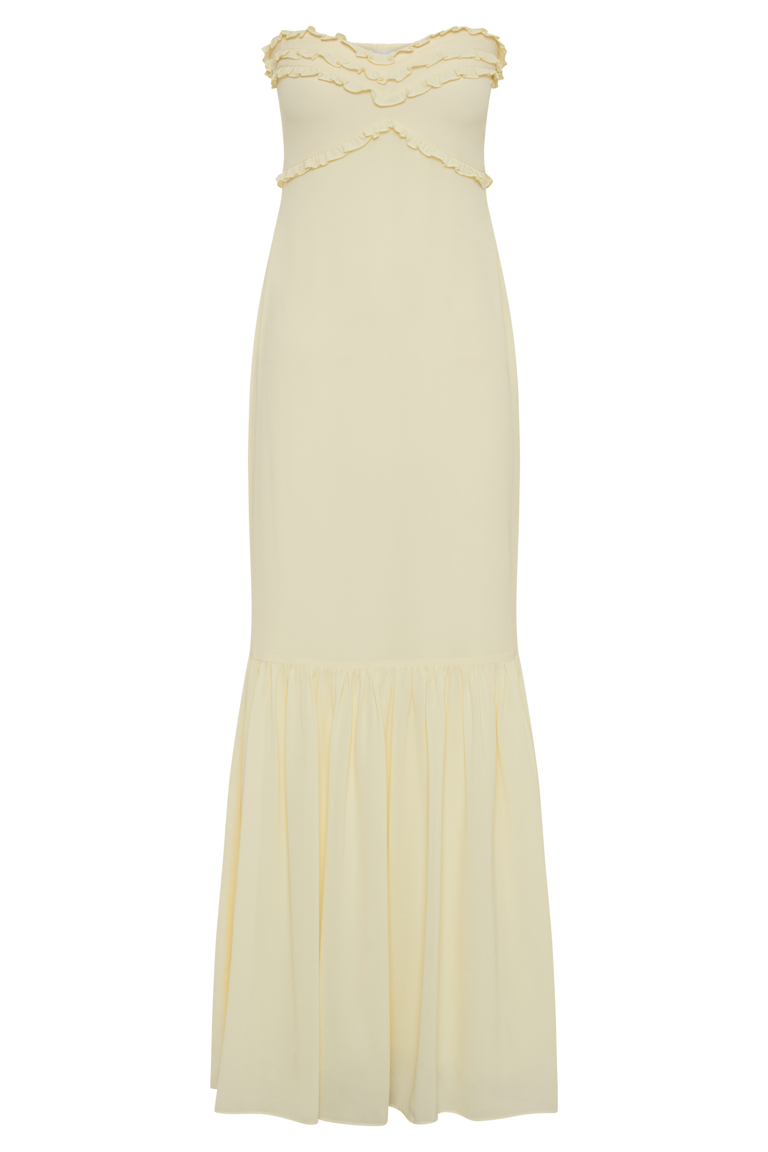 Olivette Strapless Chiffon Maxi Dress - Lemon Sherbet Color, Elegant Formal Gown for Weddings, Prom & Evening Events