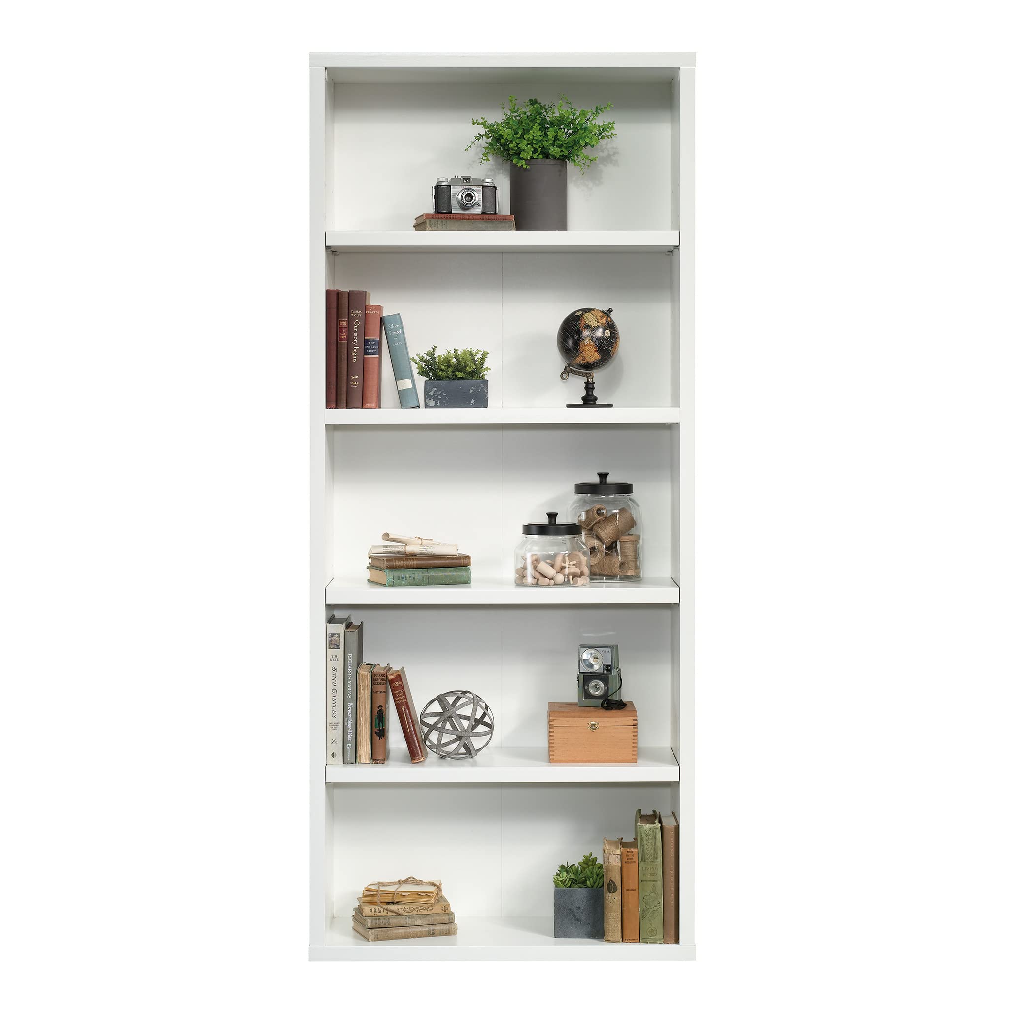 Sauder 5-Shelf Bookcase for Living Room, Home Office & Bedroom - Soft White Finish Storage Shelf for Books, Decor & Organizing