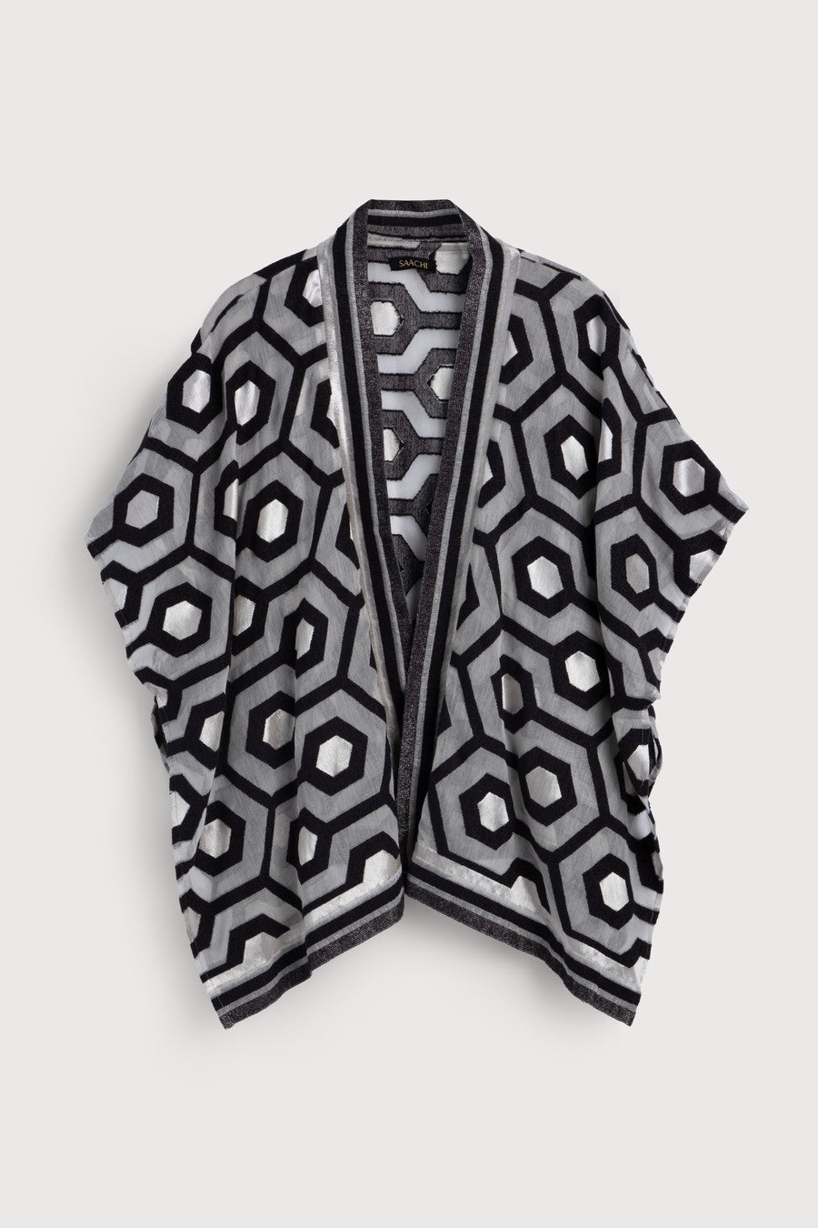 Stylish Geometric Cotton Short Open Poncho for Women - Lightweight Summer Cover-Up for Beach, Travel, and Casual Outings