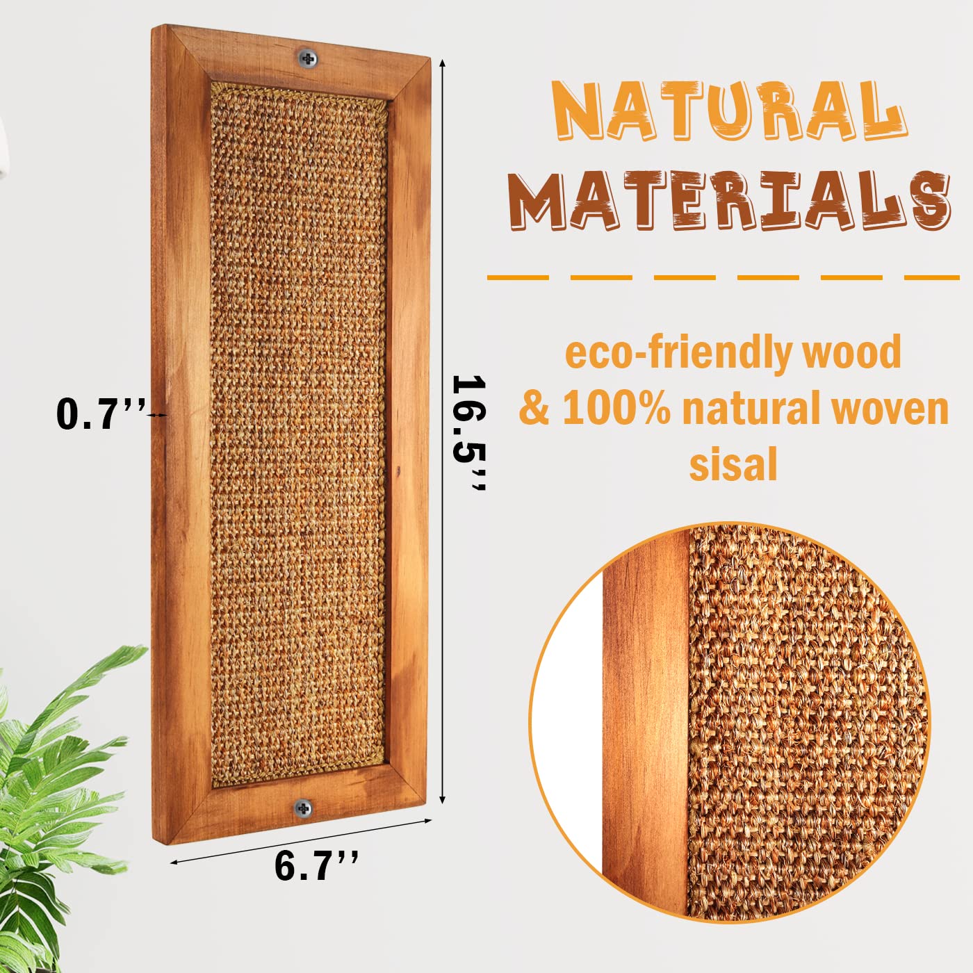 Premium 2-Pack Wooden Sisal Cat Scratching Post - Wall Mounted & Floor Standing Vertical Cat Scratcher for Indoor Cats & Kittens | Protects Furniture & Walls | Perfect for Living Rooms, Bedrooms & Home Offices