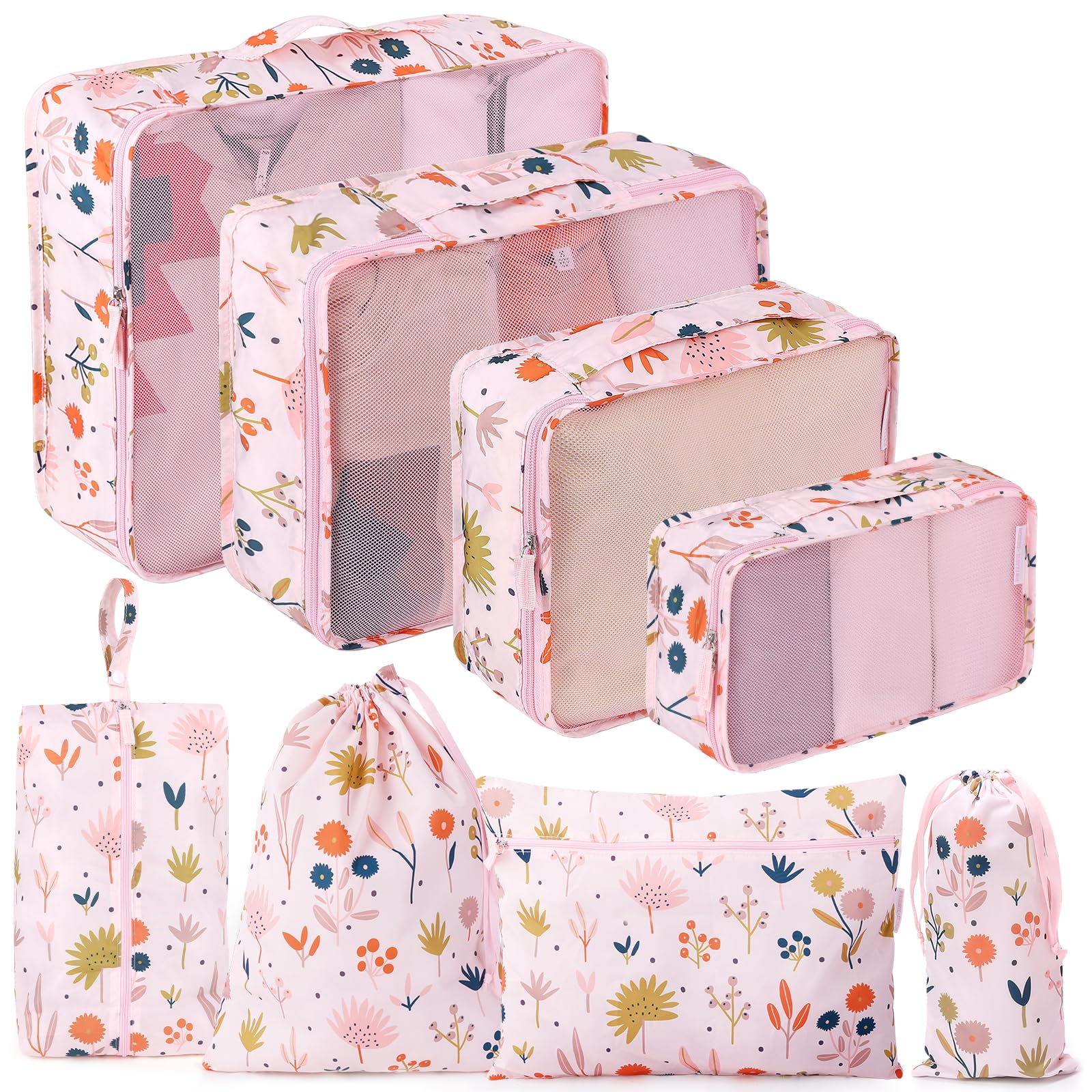 8 Piece Packing Cubes Set for Travel - Floral Printed Luggage Organizers | Perfect for Suitcases, Carry-Ons & Backpacking Trips