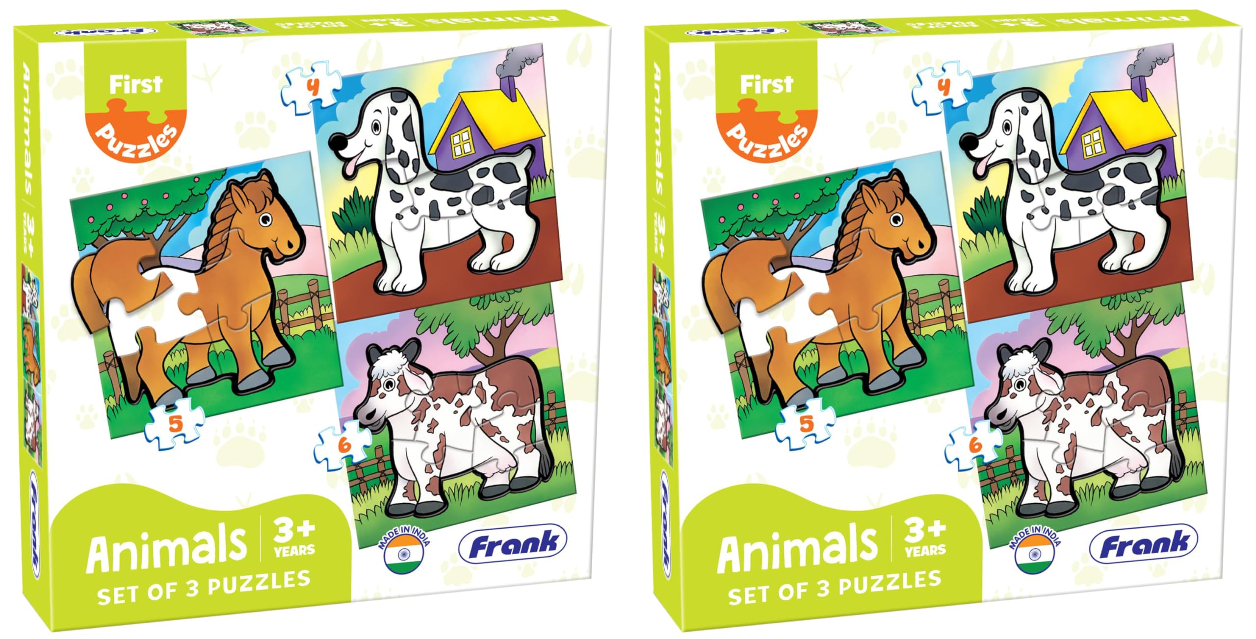 Frank Animals Puzzle for Kids Ages 3+ | 15-Piece Educational Wooden Jigsaw Toy | Fun Learning Game for Focus, Memory & Cognitive Development | Great for Preschool Activities & Family Game Night (Pack of 2)