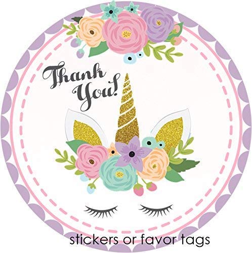 Unicorn Birthday Party Favor Tags & Stickers - 50 Pack Adhesive Labels for Kids Party Decorations, Cupcake Toppers, Gift Wrapping - Perfect for Birthday Celebrations, Baby Showers & School Events