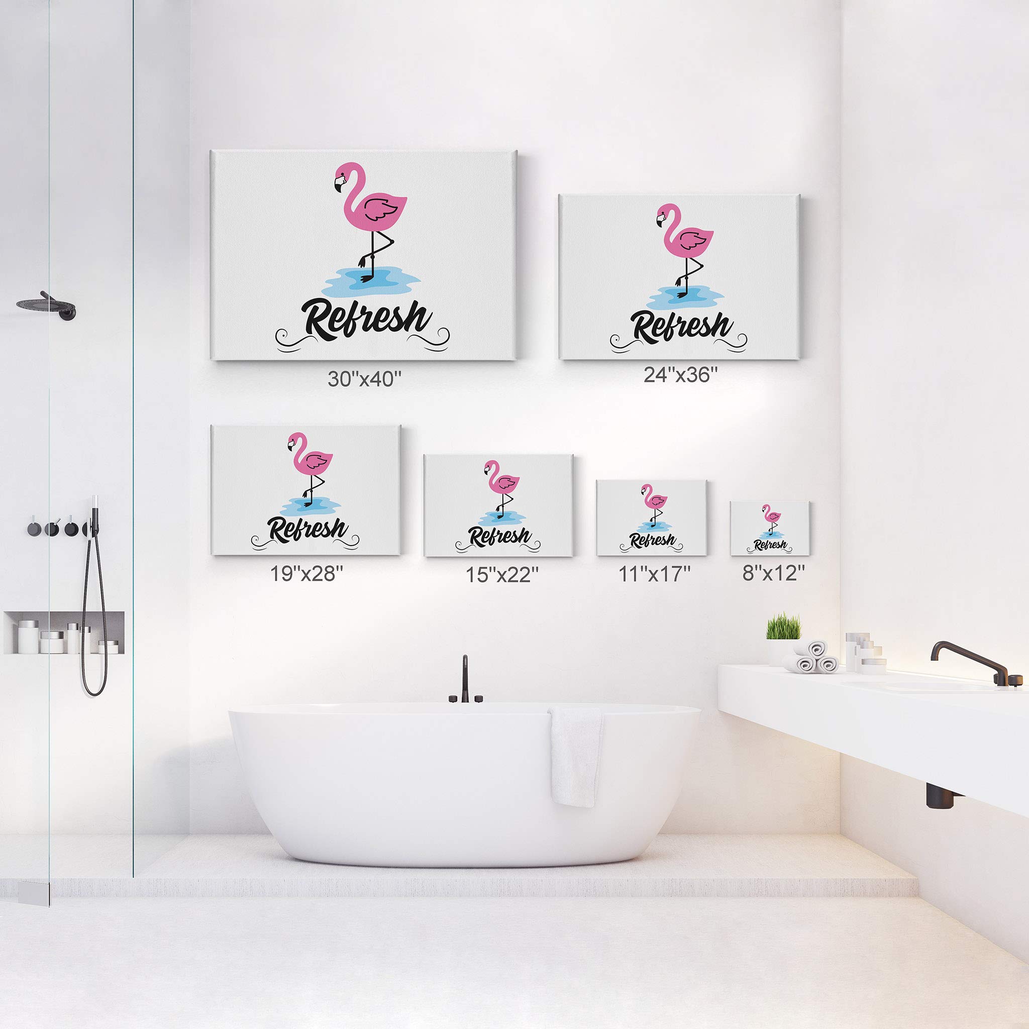 Flamingo Bathroom Wall Art - 8x12 Canvas Print with Inspirational Quote, Ready to Hang Home Decor for Kids & Bathroom | Made in USA | Perfect for Beach House, Nursery, or Spa-Themed Bathroom