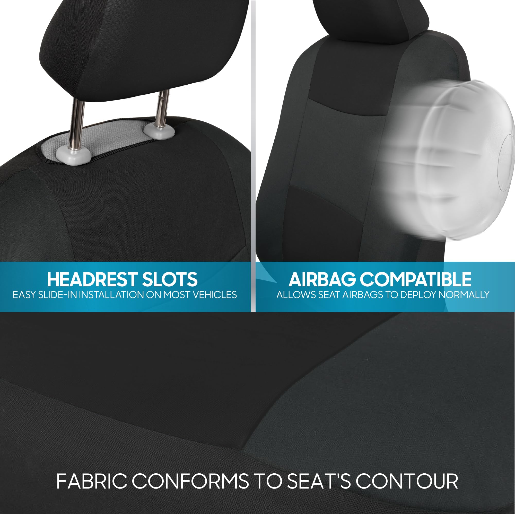 BDK PolyPro Full Set Car Seat Covers - Reverse Charcoal | Front & Rear Split Bench Seat Protectors for Cars, Trucks, Vans & SUVs | Easy Installation | Durable Auto Accessories | Perfect for Daily Commute, Road Trips & Family Travel