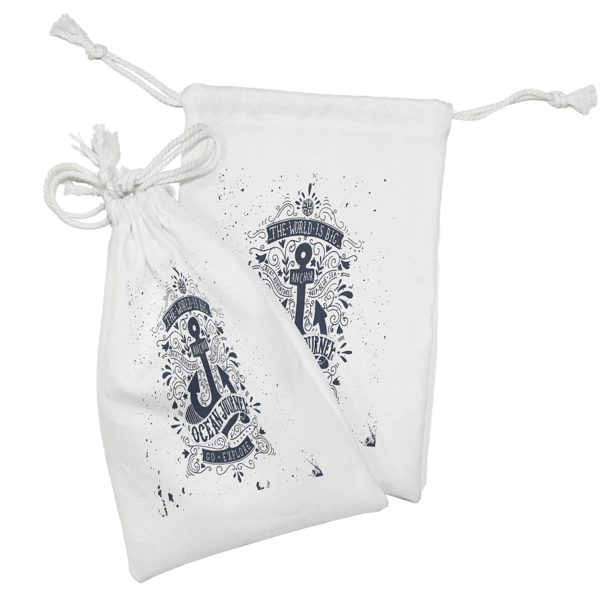 Ambesonne Anchor Fabric Pouch Set of 2 - Nautical Drawstring Bags for Toiletries, Travel Accessories & Party Favors - 9