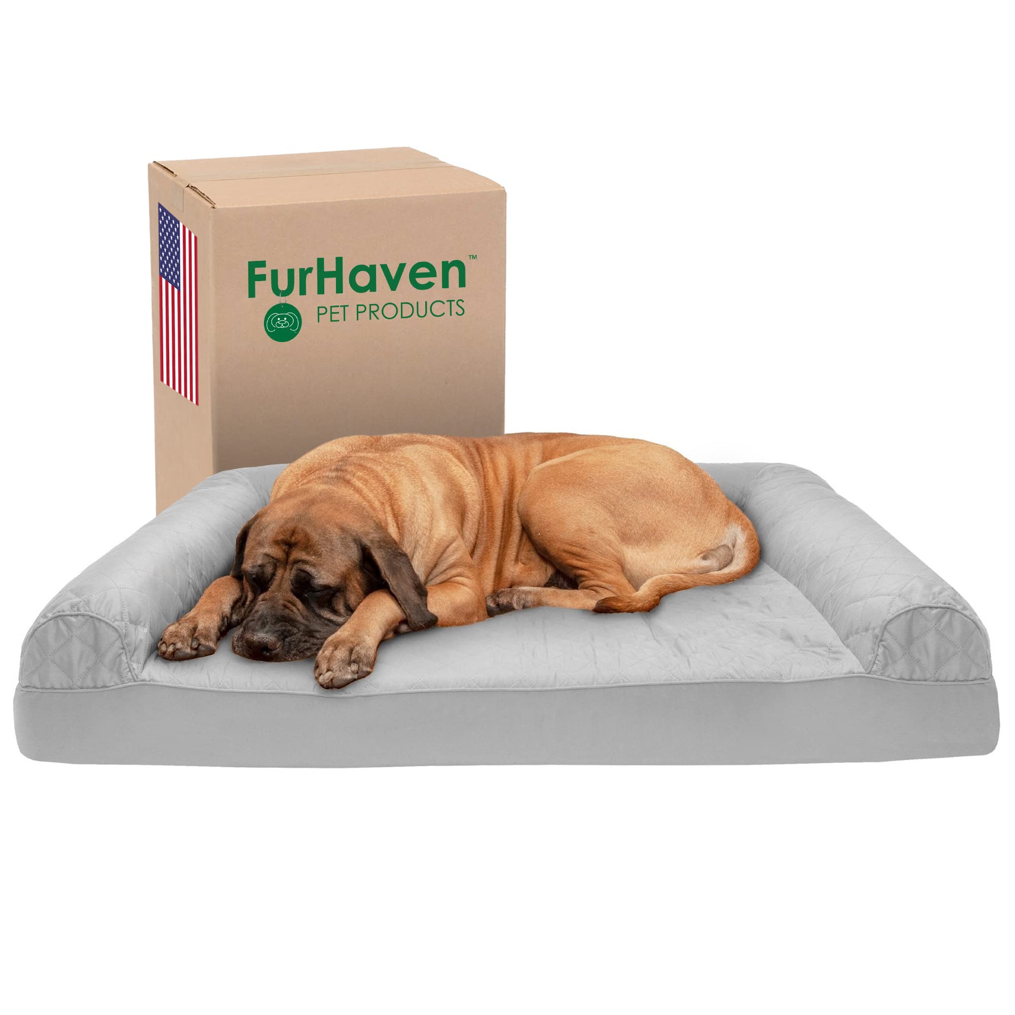 Furhaven Cooling Gel Dog Bed for Large Dogs - XXL Orthopedic Pet Sofa with Removable Bolsters & Washable Cover - Supports Up to 125 lbs - Silver Gray - Perfect for Hot Weather & Joint Pain Relief - Ideal for Living Room, Bedroom or Kennel Use
