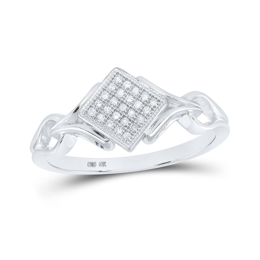 10K White Gold Women's Round Diamond Offset Square Ring - 1/12 CTTW - Elegant Wedding Band, Anniversary Gift & Everyday Jewelry for Her