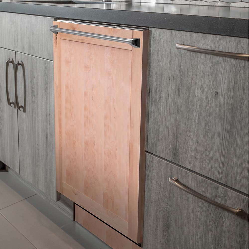ZLINE 24 Inch Top Control Dishwasher with Unfinished Wooden Panel & Traditional Handle - Ultra Quiet 52dBa (DW UF H 24) - Perfect for Rustic Kitchens & Open Concept Homes