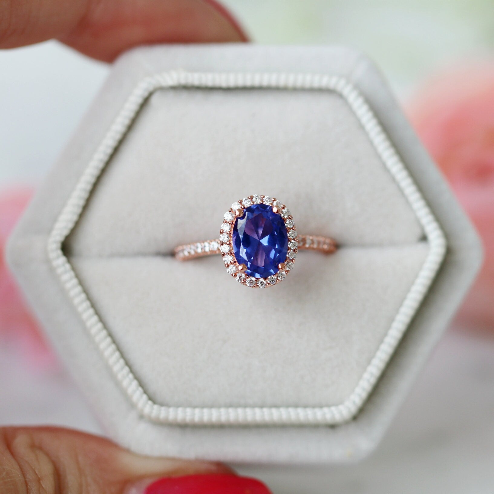 14K Rose Gold Vermeil Iris Oval Tanzanite Ring - Elegant Tanzanite Jewelry for Women, Perfect for Weddings, Anniversaries & Special Occasions