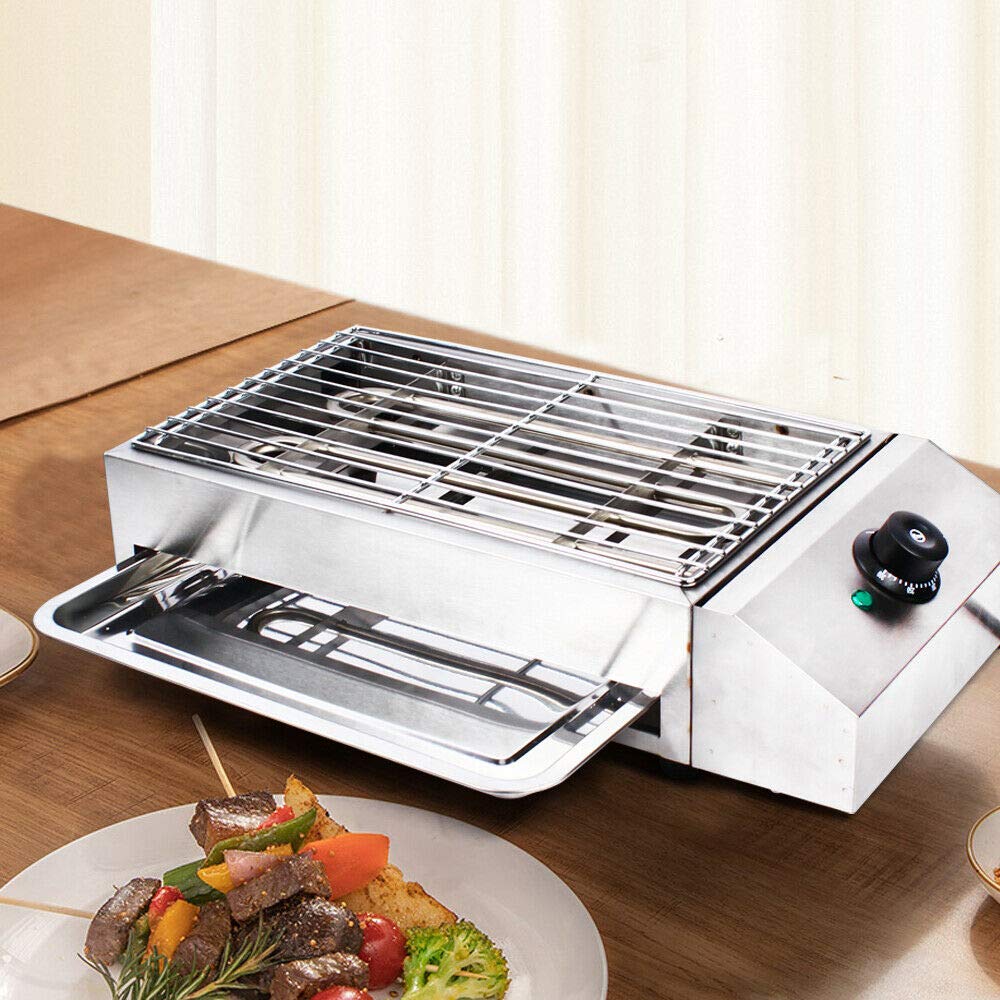 1800W Electric BBQ Grill - 110V Stainless Steel Commercial Smokeless Grill Oven with Removable Stand - Indoor/Outdoor Use for Backyard, Picnics, Parties & Family Gatherings