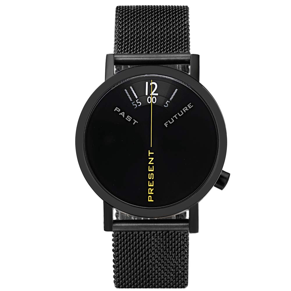 Men's Analog Wrist Watch 40MM - Japanese Quartz Movement, Water Resistant 30M, Black Mesh Band | Past, Present & Future Design | Perfect for Business, Casual & Outdoor Activities