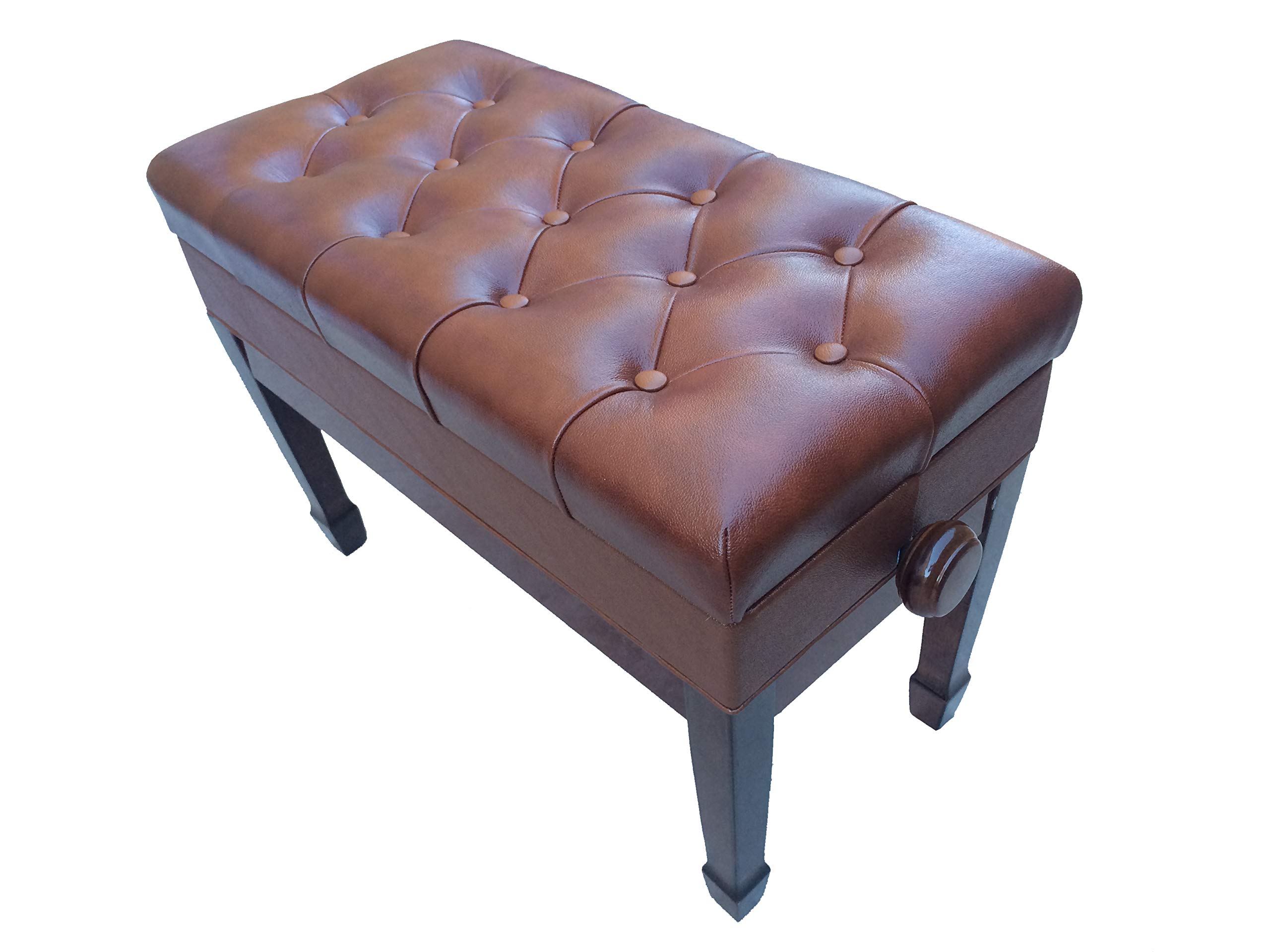 Premium Genuine Leather Adjustable Piano Bench Stool - Walnut Finish with Music Storage - Perfect for Home Studios, Music Classrooms & Concert Halls