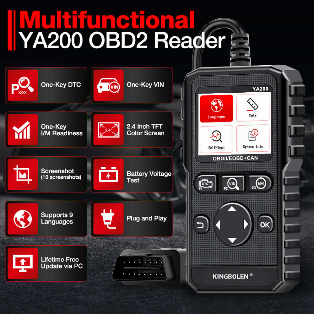 KINGBOLENÂ® YA200 OBD2 Scanner - Professional Auto Diagnostic Code Reader for Car, Truck & SUV - Check Engine Light, Read & Clear Fault Codes - Perfect for Mechanics & DIY Car Repair at Home or Garage