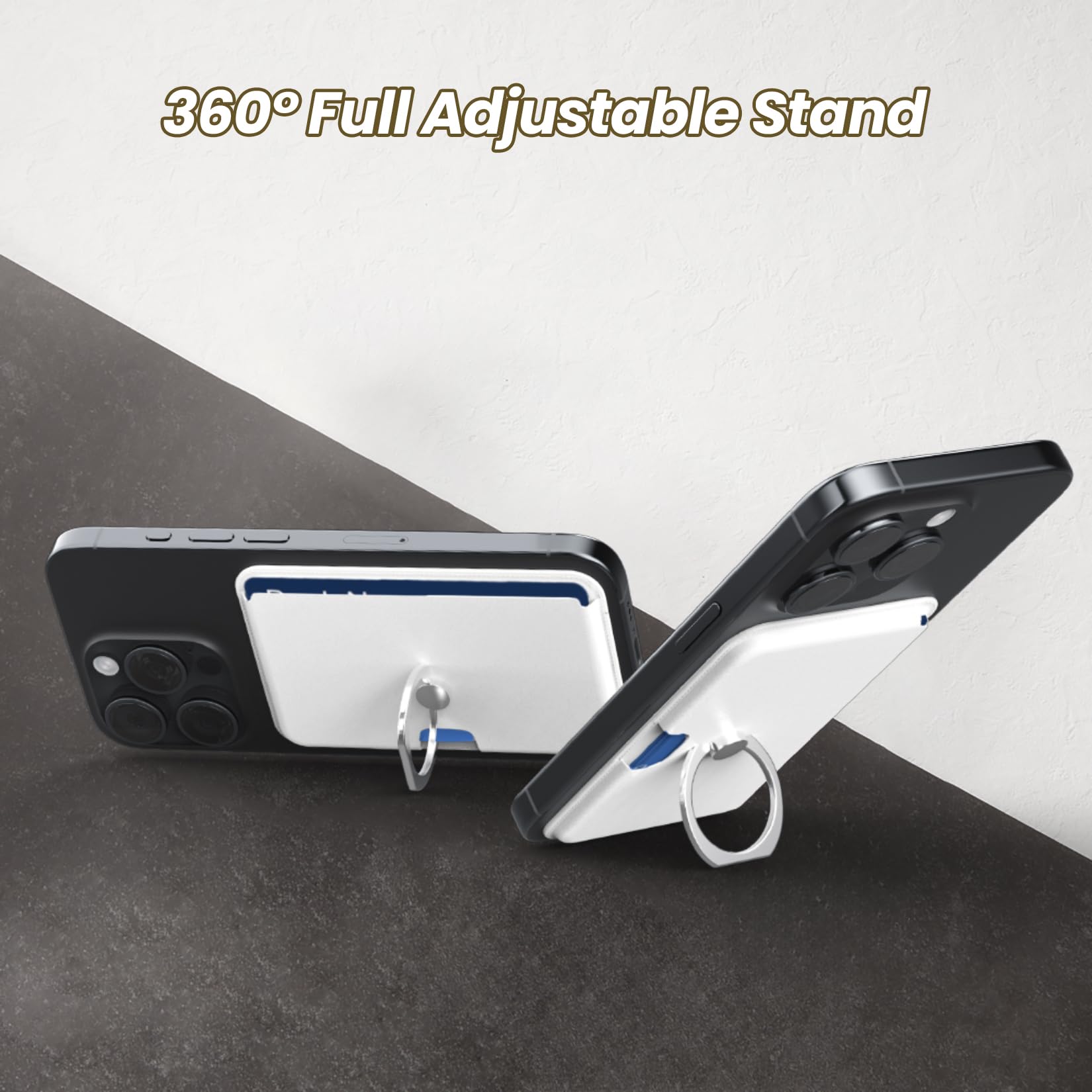 Magnetic Phone Wallet with Ring Holder - Sidepush MagSafe Card Holder, 360° Adjustable Stand for iPhone 15/14/13/12 Pro/ProMax | Slim Wallet Case for Credit Cards & Cash | Perfect for Work, Travel & Everyday Use