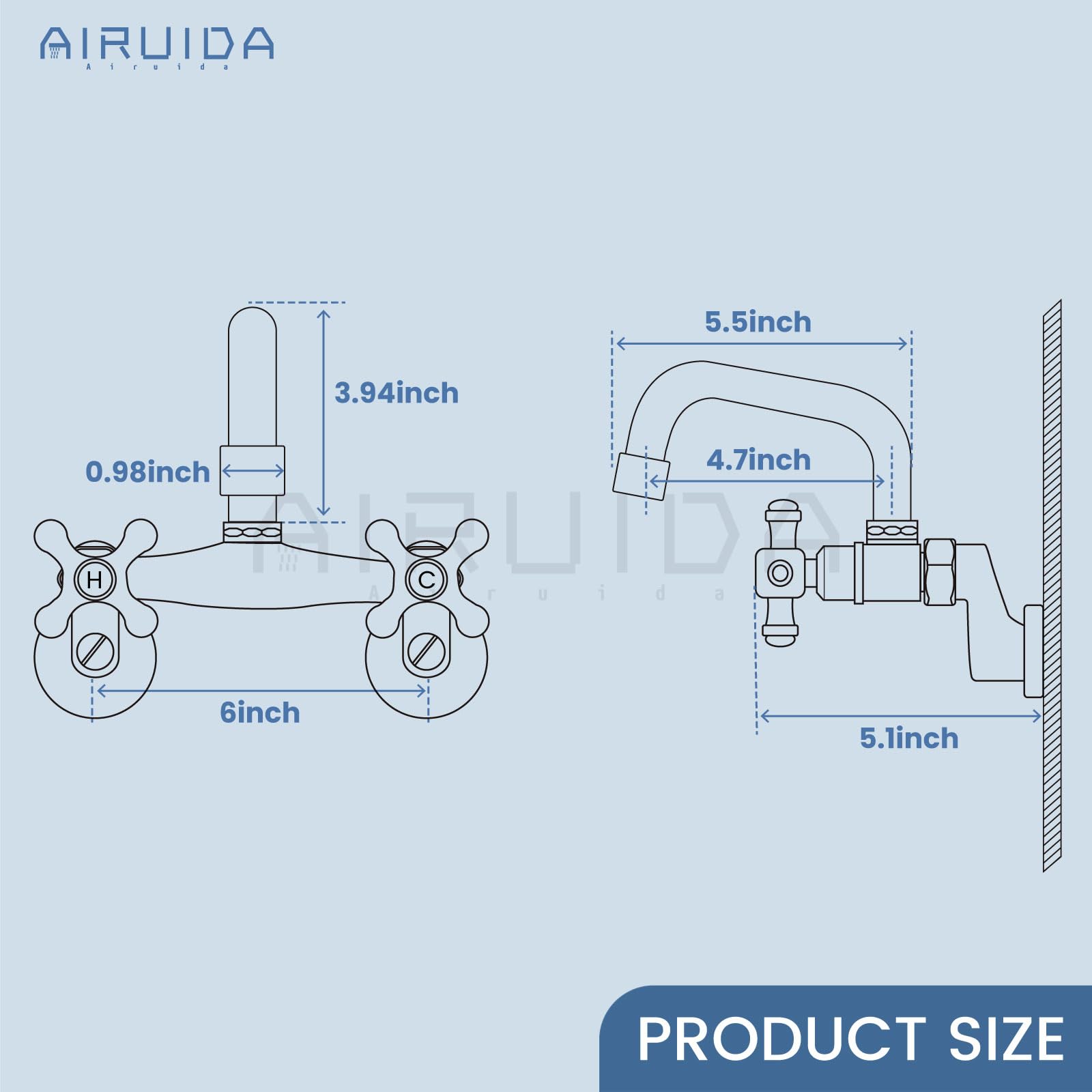 Brushed Nickel Wall Mount Kitchen Faucet - 360° Rotatable for Sink & Restaurant Use
