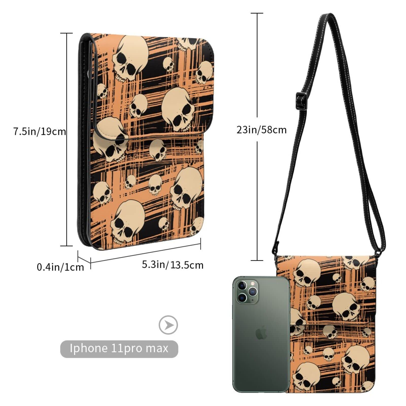 Gothic Skull Grunge Plaid Stripe Black Small Crossbody Phone Purse for Women - Mini Messenger Leather Shoulder Wallet Bag - Perfect for Concerts, Parties & Everyday Use