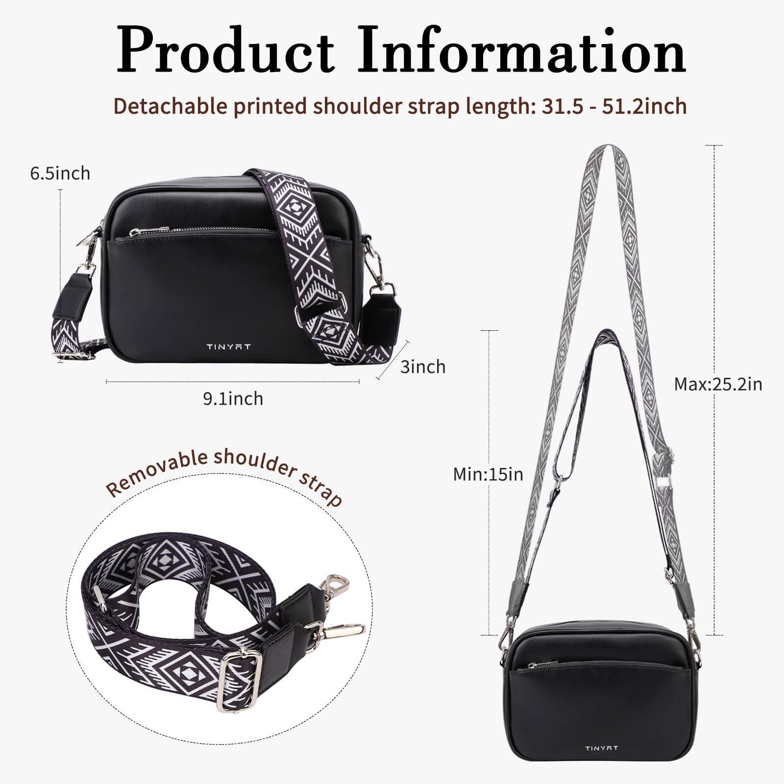 TINYAT Women's Small Crossbody Bag with Adjustable Wide Strap - Stylish Shoulder Purse for Everyday Use, Travel & Shopping