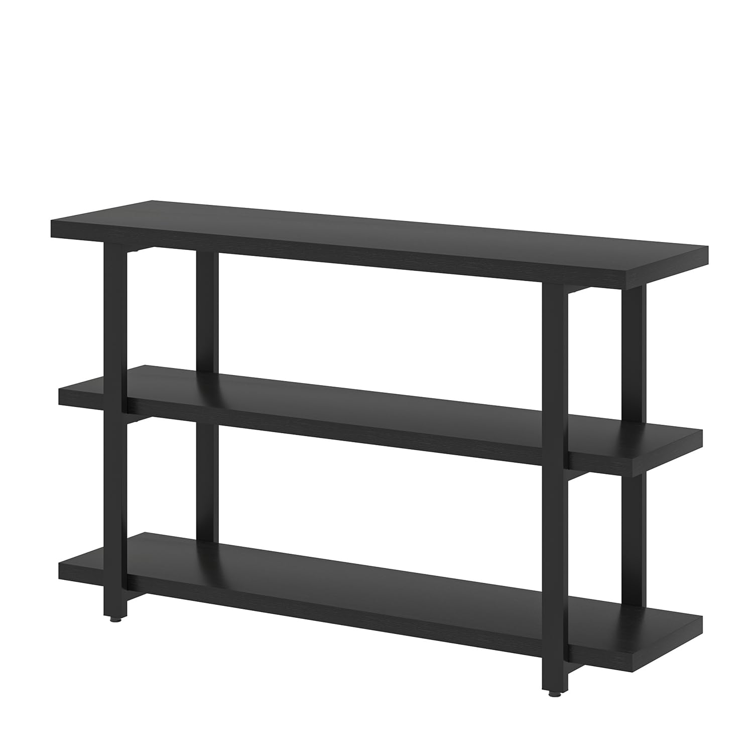 Modern Black Entryway Console Table with 3-Tier Storage Shelves - 47 Inch Wood & Metal Sofa Table for Living Room, Hallway, Entrance or Behind Couch - Perfect for Home Decor, Small Space Organization & Stylish Storage Solutions